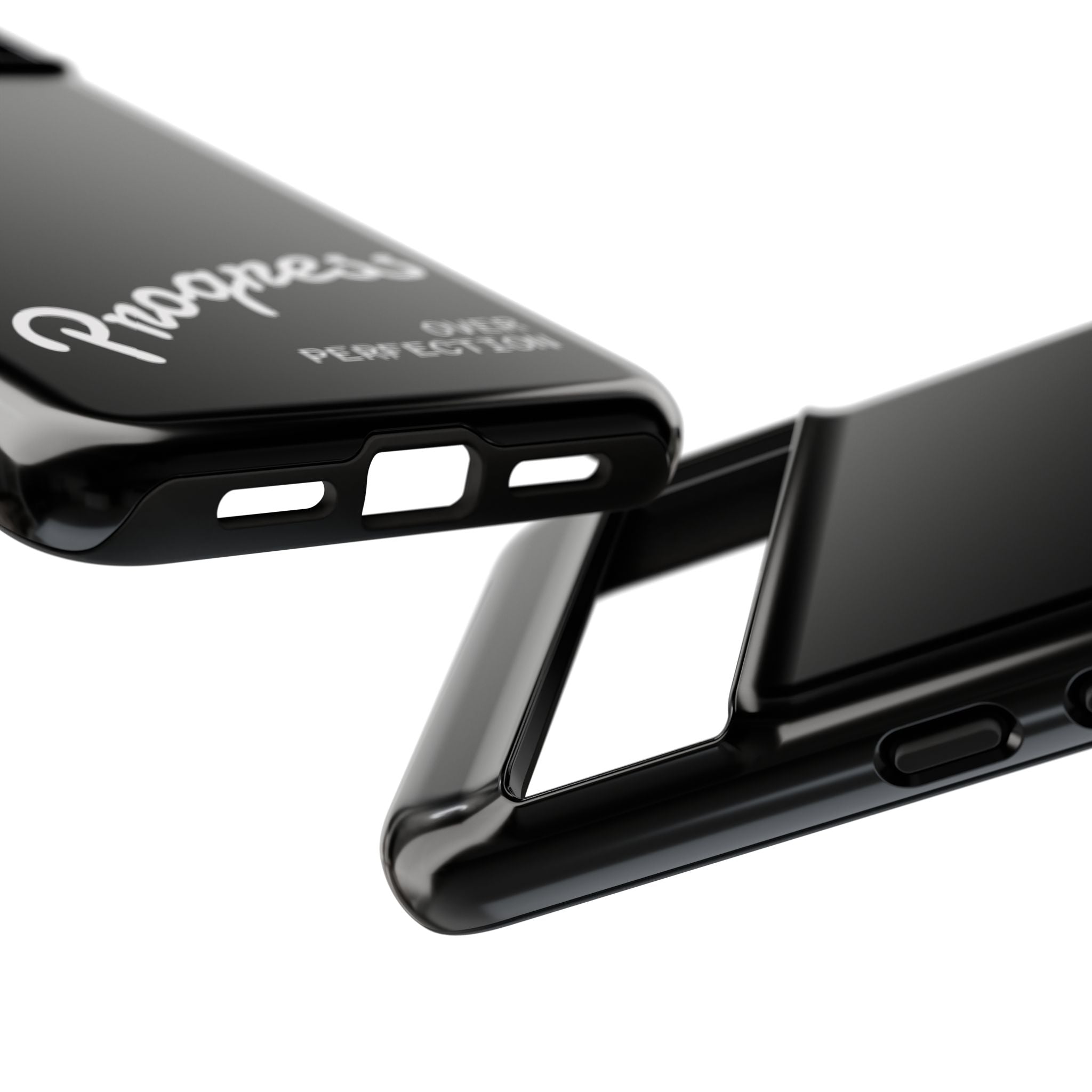 Phone Case - "Progress Over Perfection" Glossy Black Protective Cover