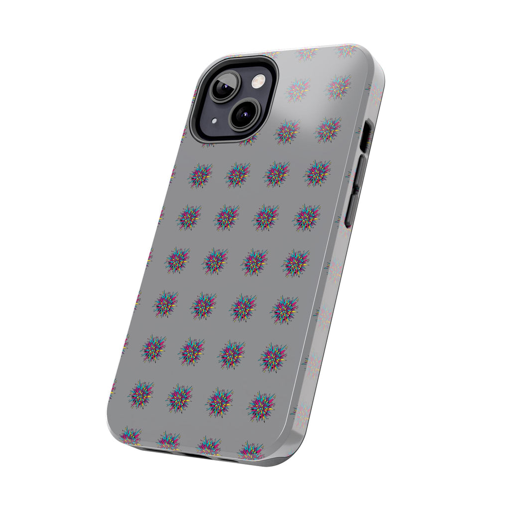 Tough Phone Case — Abstract Floral Burst Pattern on Gray (Protective Slim Fit)
