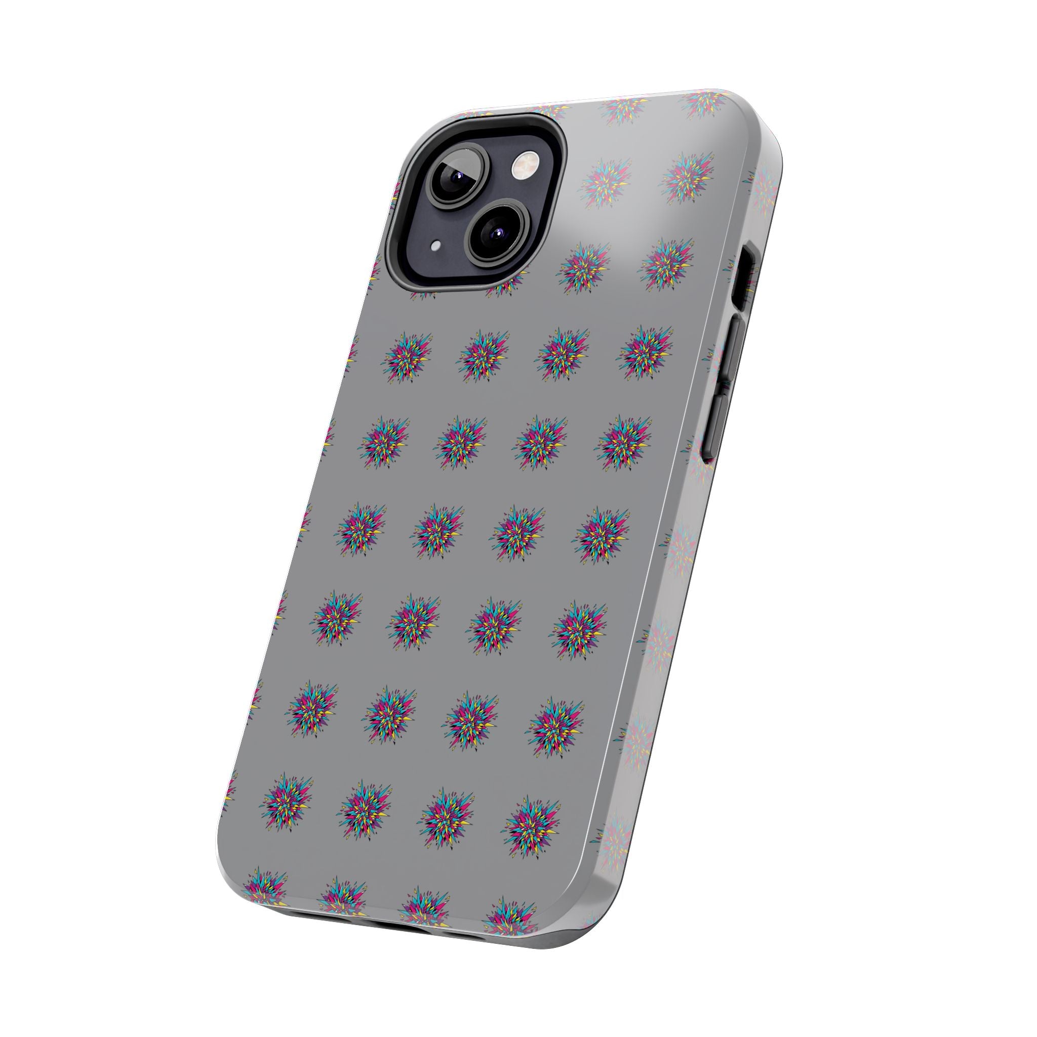 Tough Phone Case — Abstract Floral Burst Pattern on Gray (Protective Slim Fit)