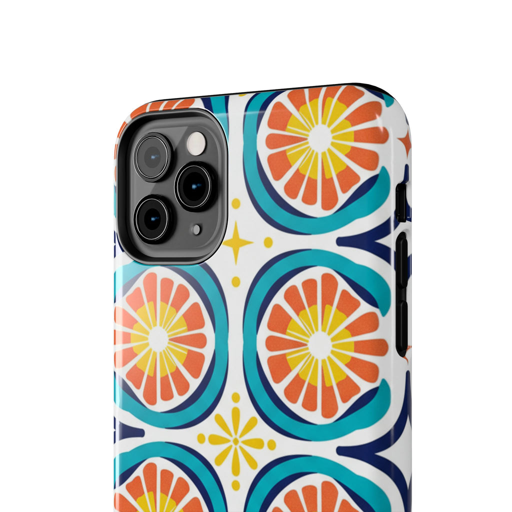 Citrus Tile Tough Phone Case — Colorful Retro Orange Slice Pattern