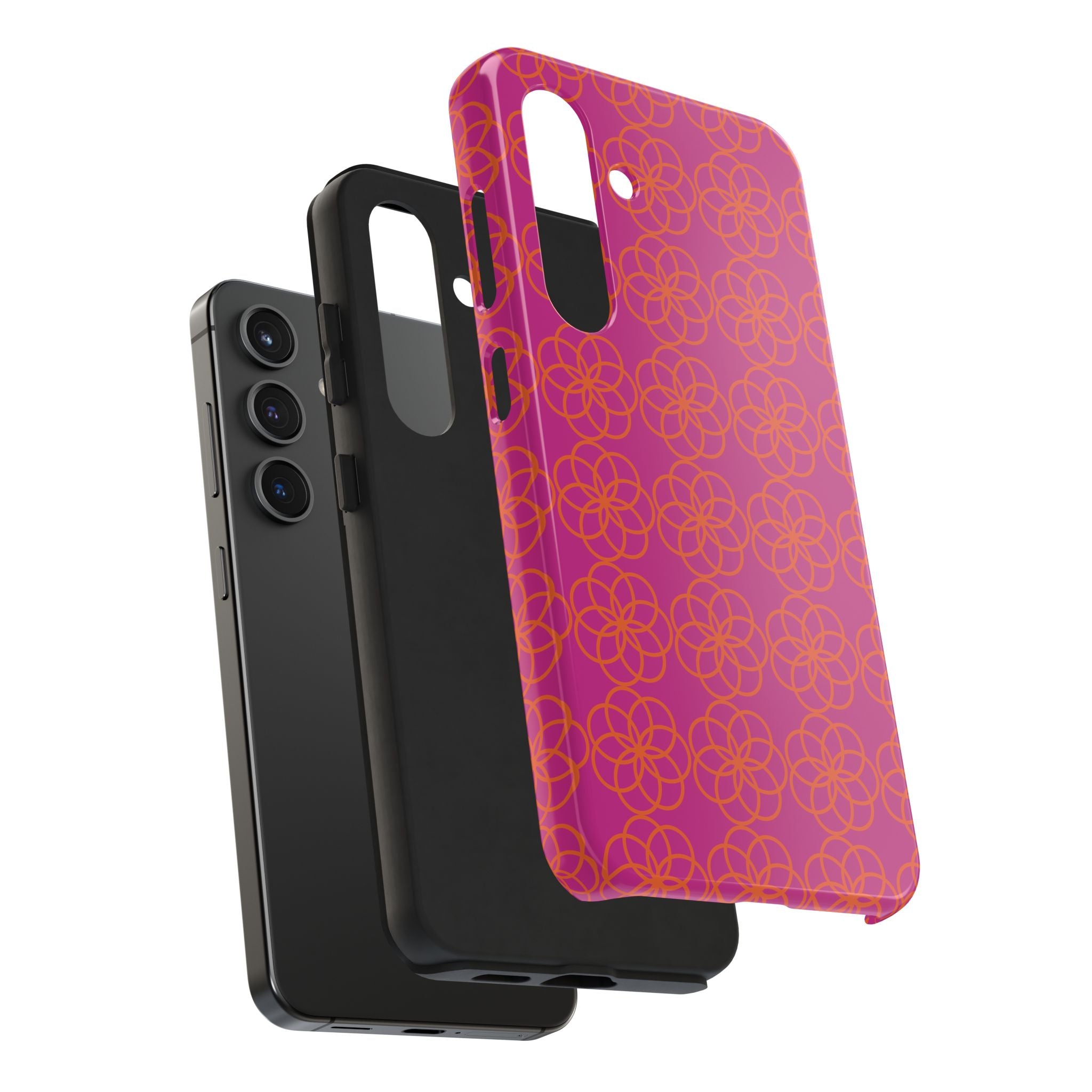 Floral Geometric Tough Phone Case — Pink & Orange Patterned Protective Cover