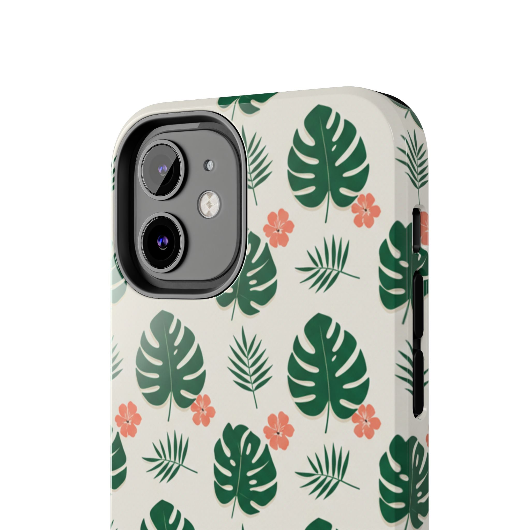 Tropical Leaves Tough Phone Case — Monstera & Pink Floral Protective Cover
