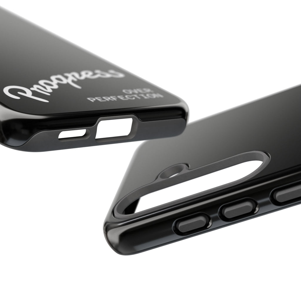 Phone Case - "Progress Over Perfection" Glossy Black Protective Cover