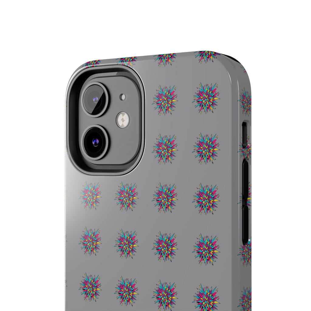 Tough Phone Case — Abstract Floral Burst Pattern on Gray (Protective Slim Fit)