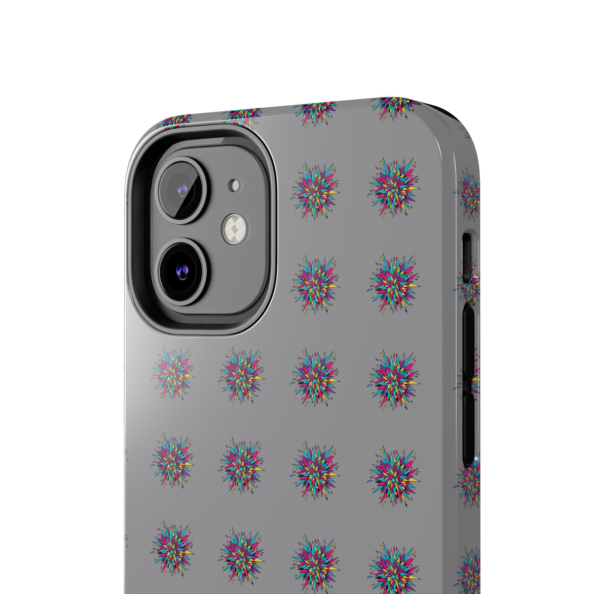 Tough Phone Case — Abstract Floral Burst Pattern on Gray (Protective Slim Fit)