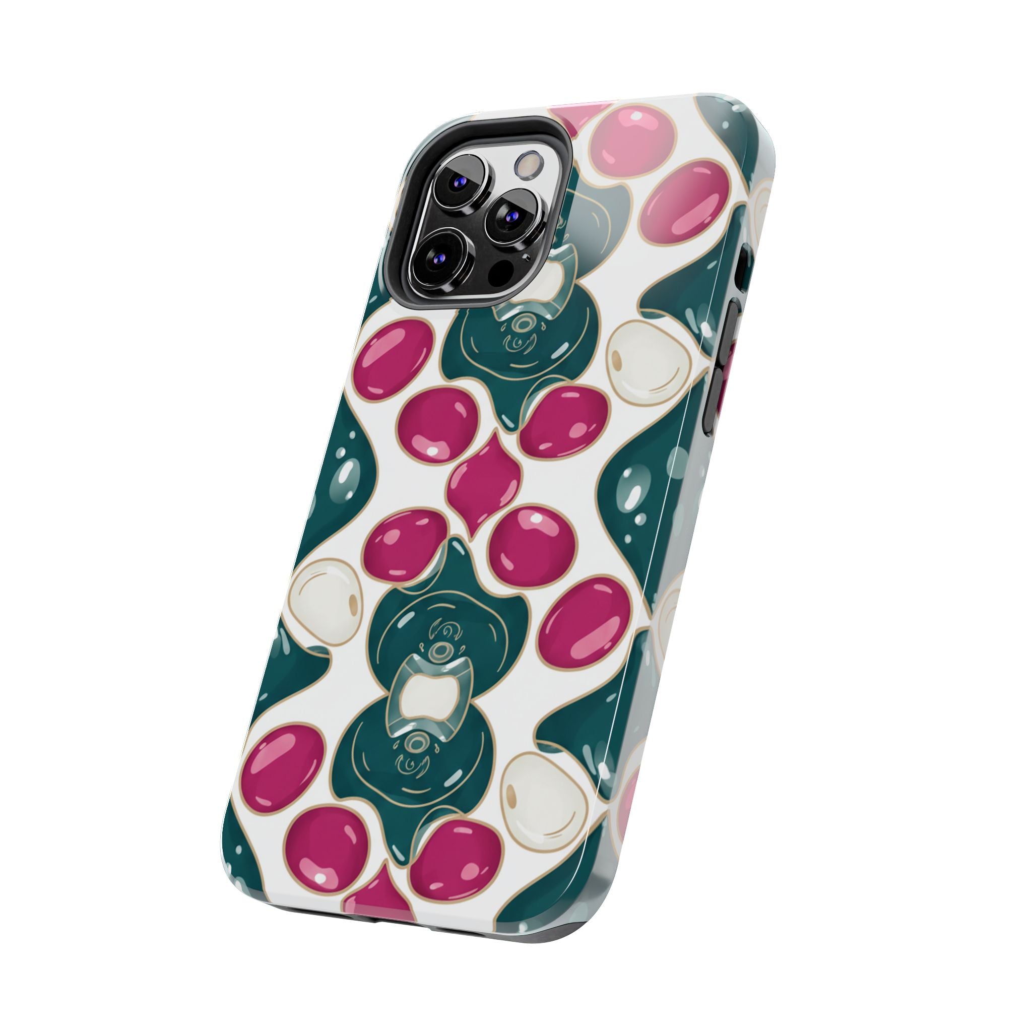 Floral Jewel Pattern Tough Phone Case — Teal & Fuchsia Protective Cover