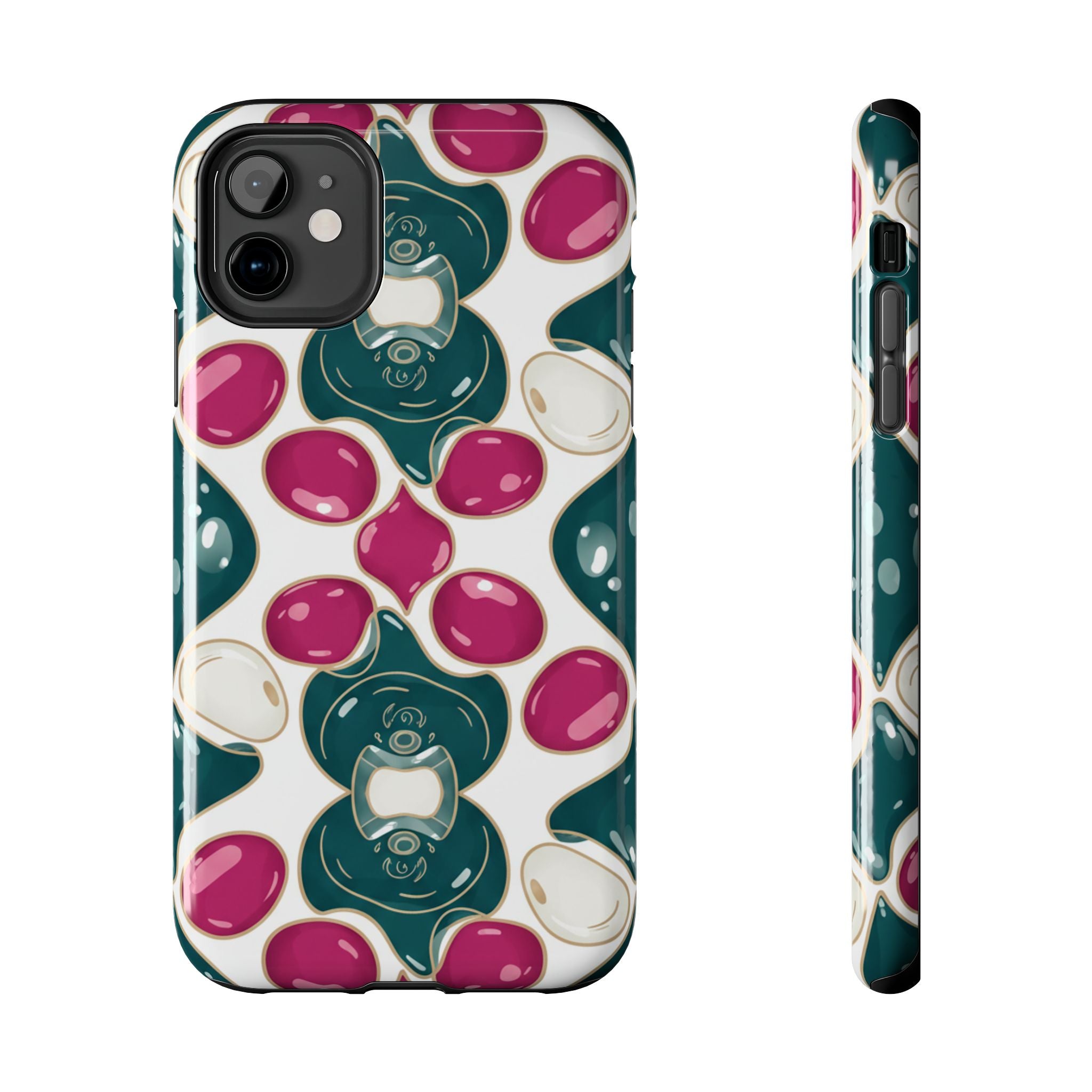 Floral Jewel Pattern Tough Phone Case — Teal & Fuchsia Protective Cover
