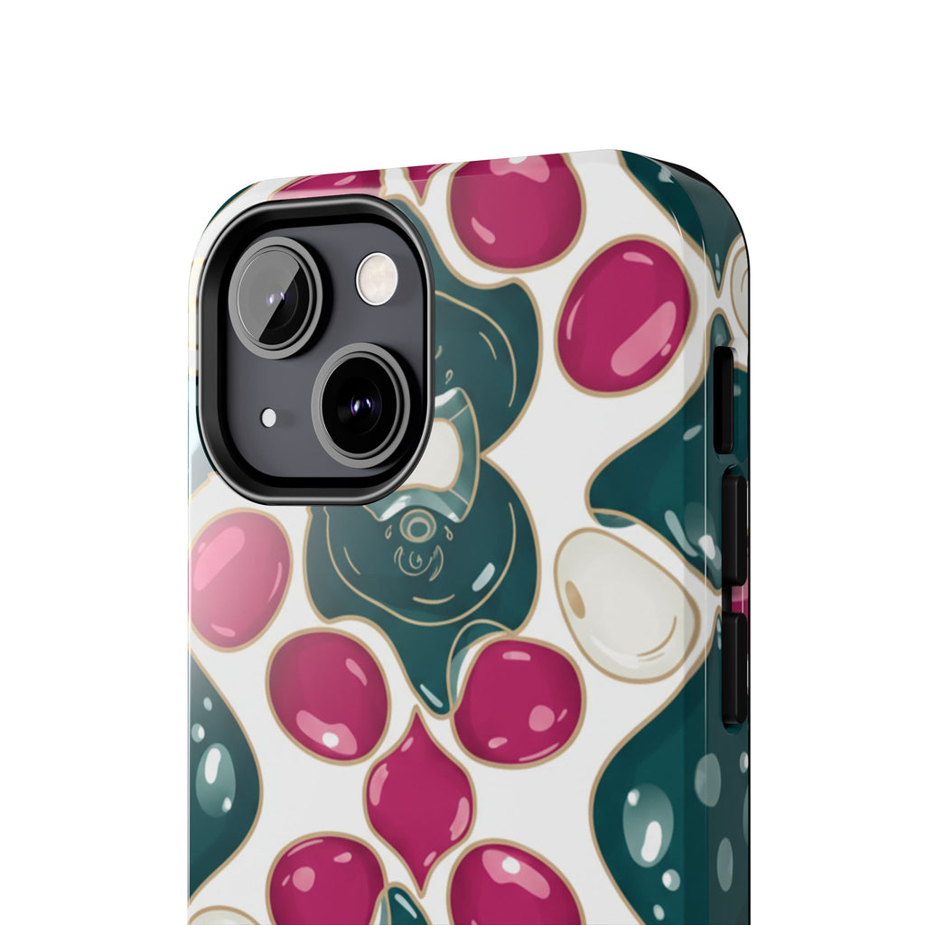 Floral Jewel Pattern Tough Phone Case — Teal & Fuchsia Protective Cover