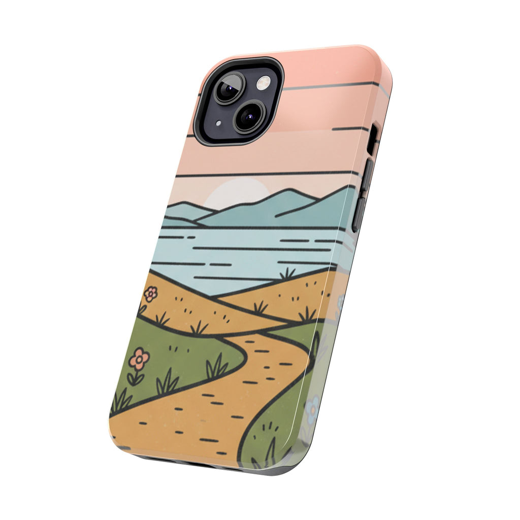 Scenic Path Tough Phone Case — Pastel Lake & Mountain Protective Cover