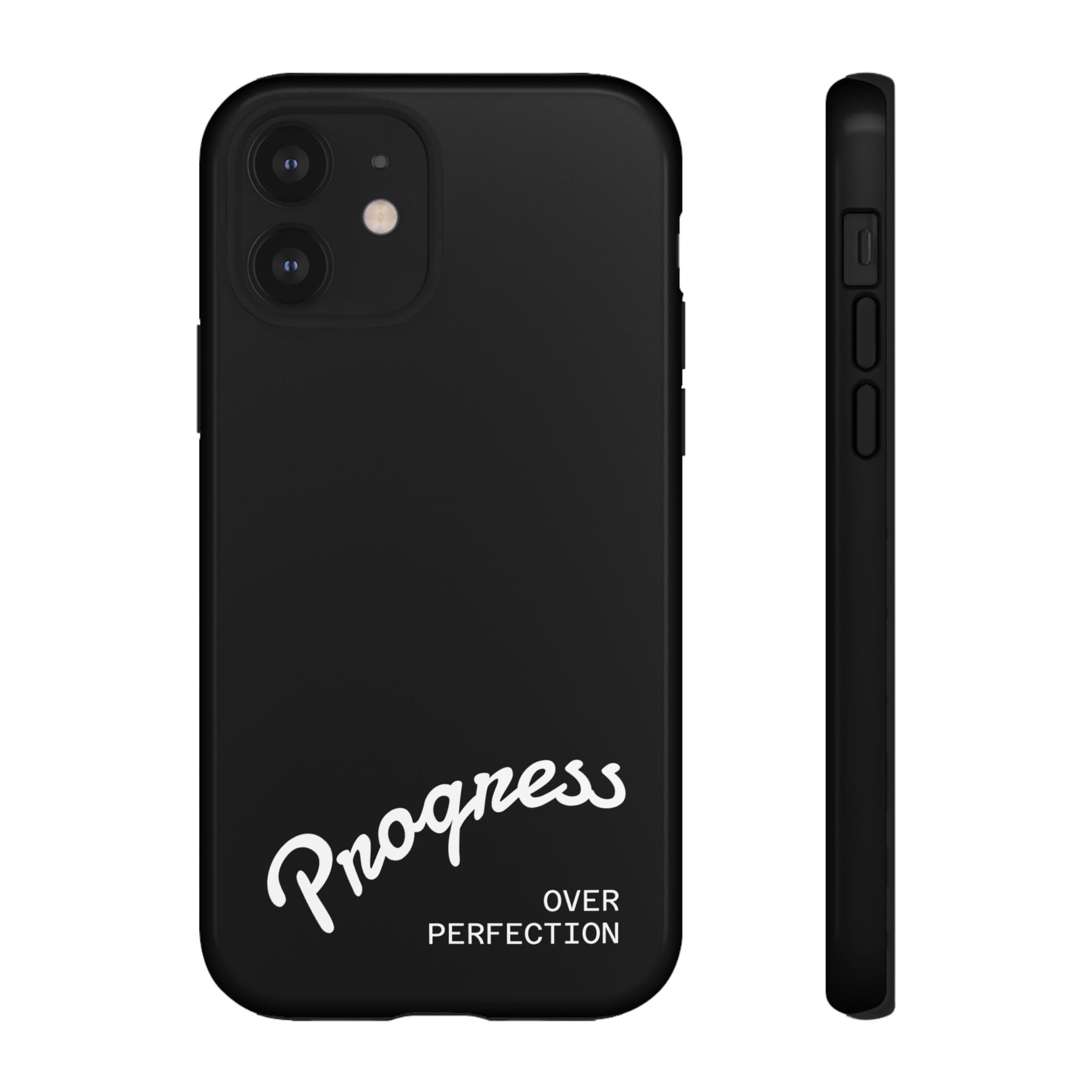 Phone Case - "Progress Over Perfection" Glossy Black Protective Cover