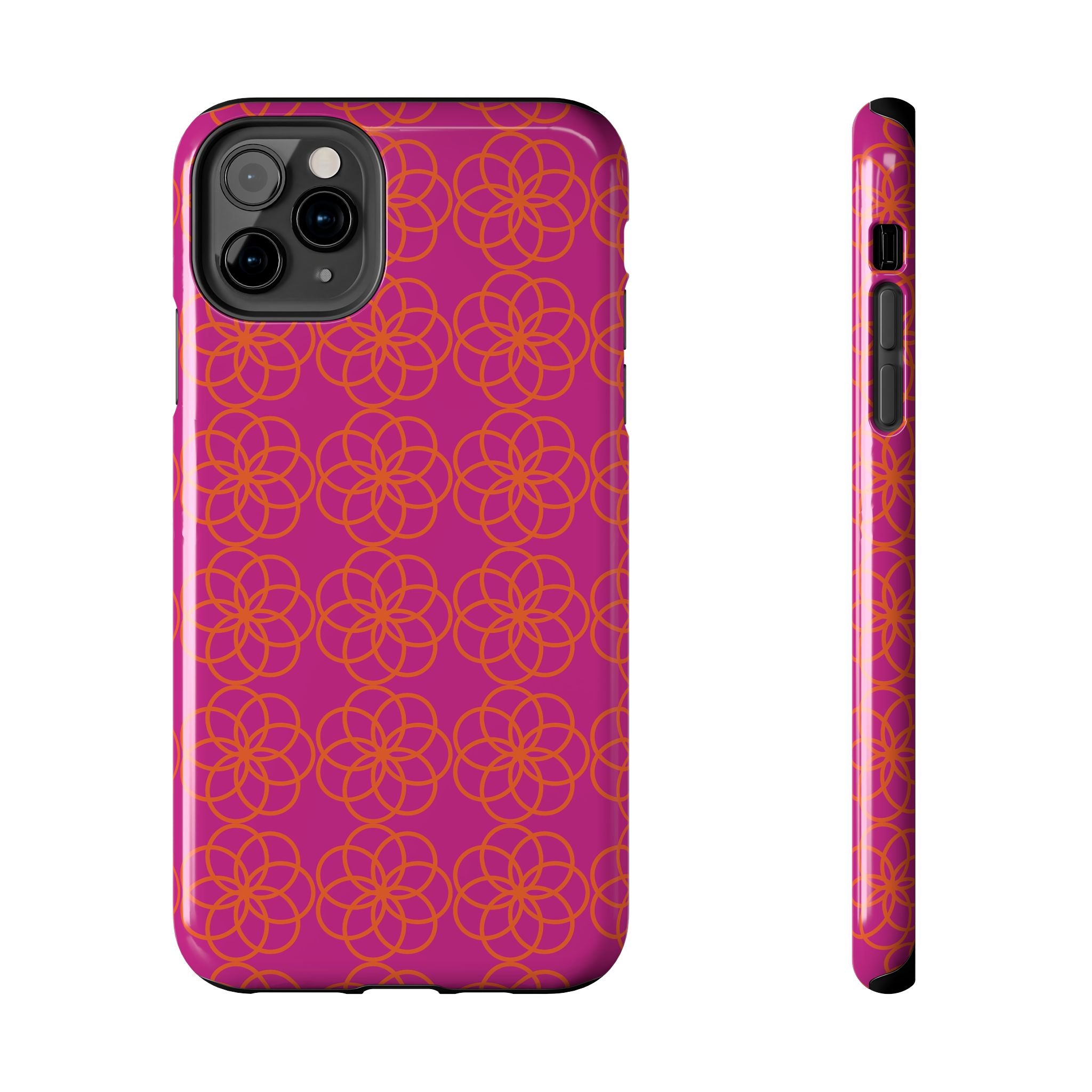 Floral Geometric Tough Phone Case — Pink & Orange Patterned Protective Cover