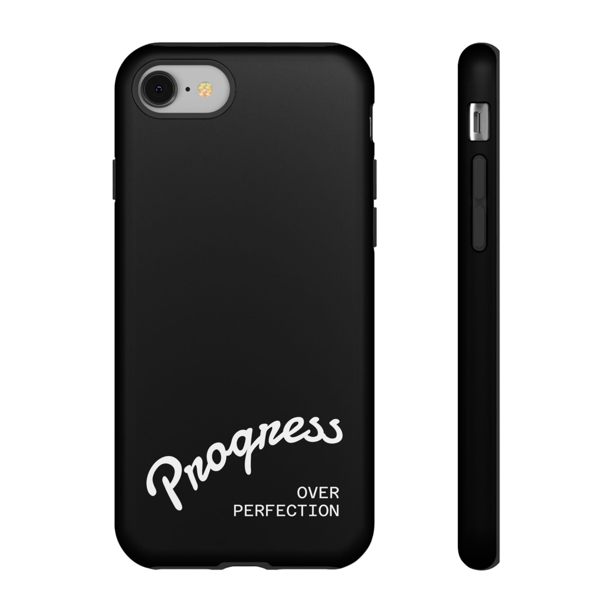 Phone Case - "Progress Over Perfection" Glossy Black Protective Cover