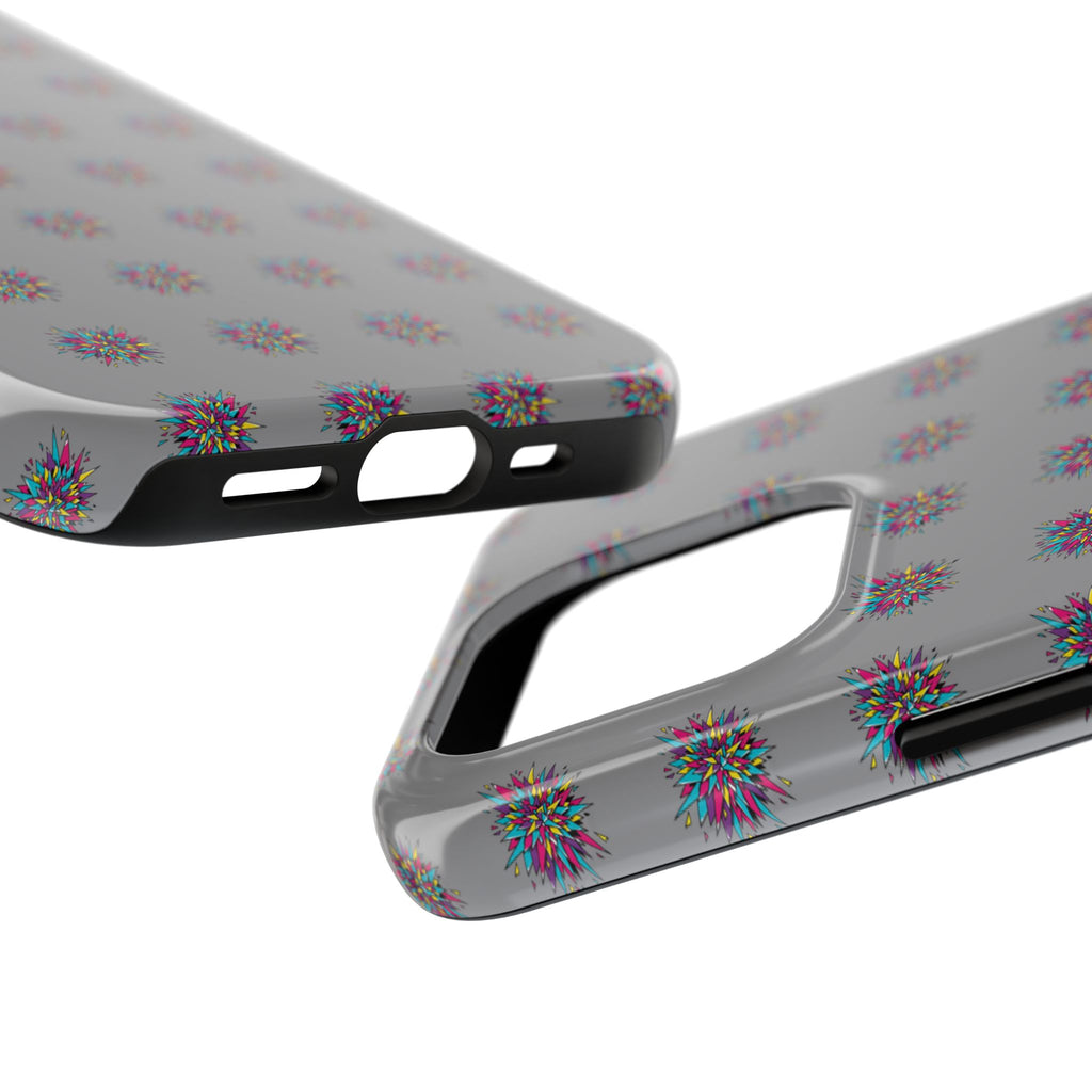 Tough Phone Case — Abstract Floral Burst Pattern on Gray (Protective Slim Fit)
