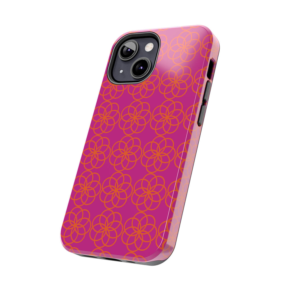 Floral Geometric Tough Phone Case — Pink & Orange Patterned Protective Cover