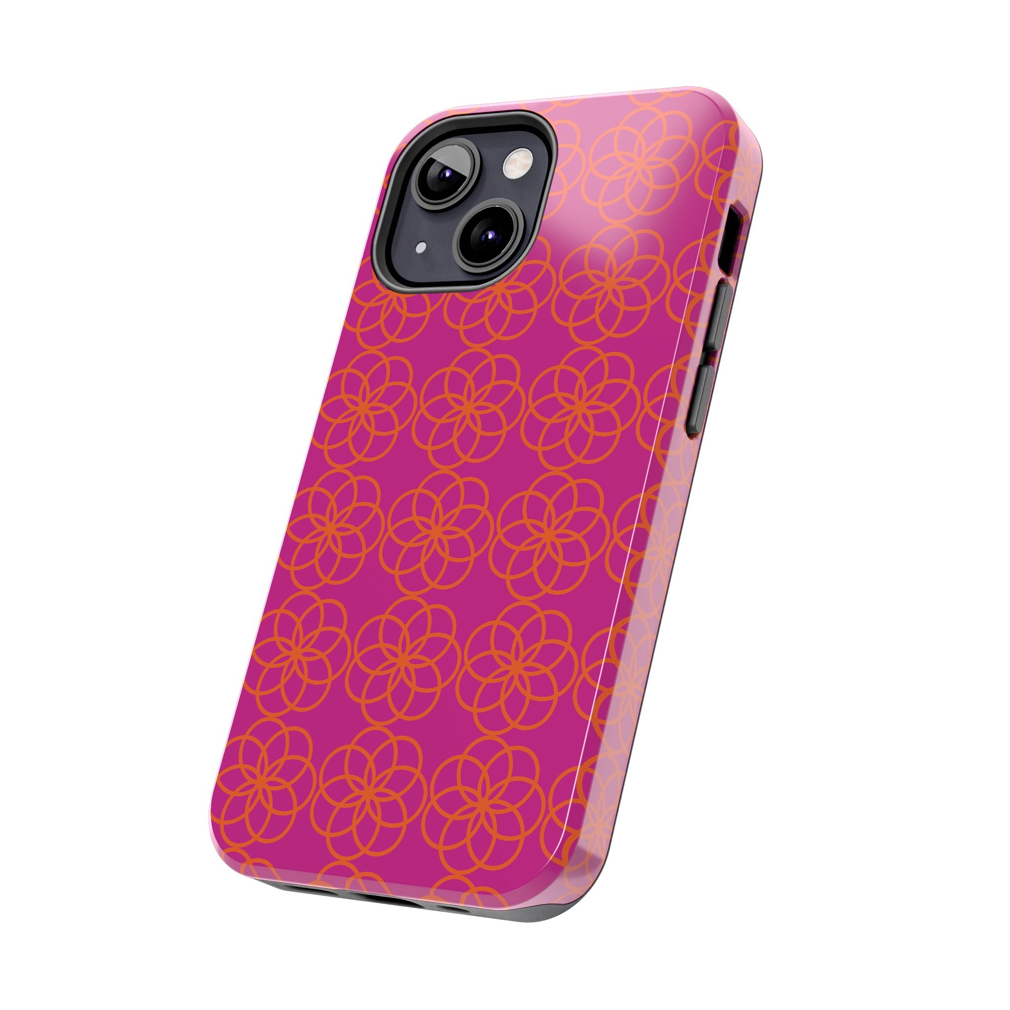 Floral Geometric Tough Phone Case — Pink & Orange Patterned Protective Cover