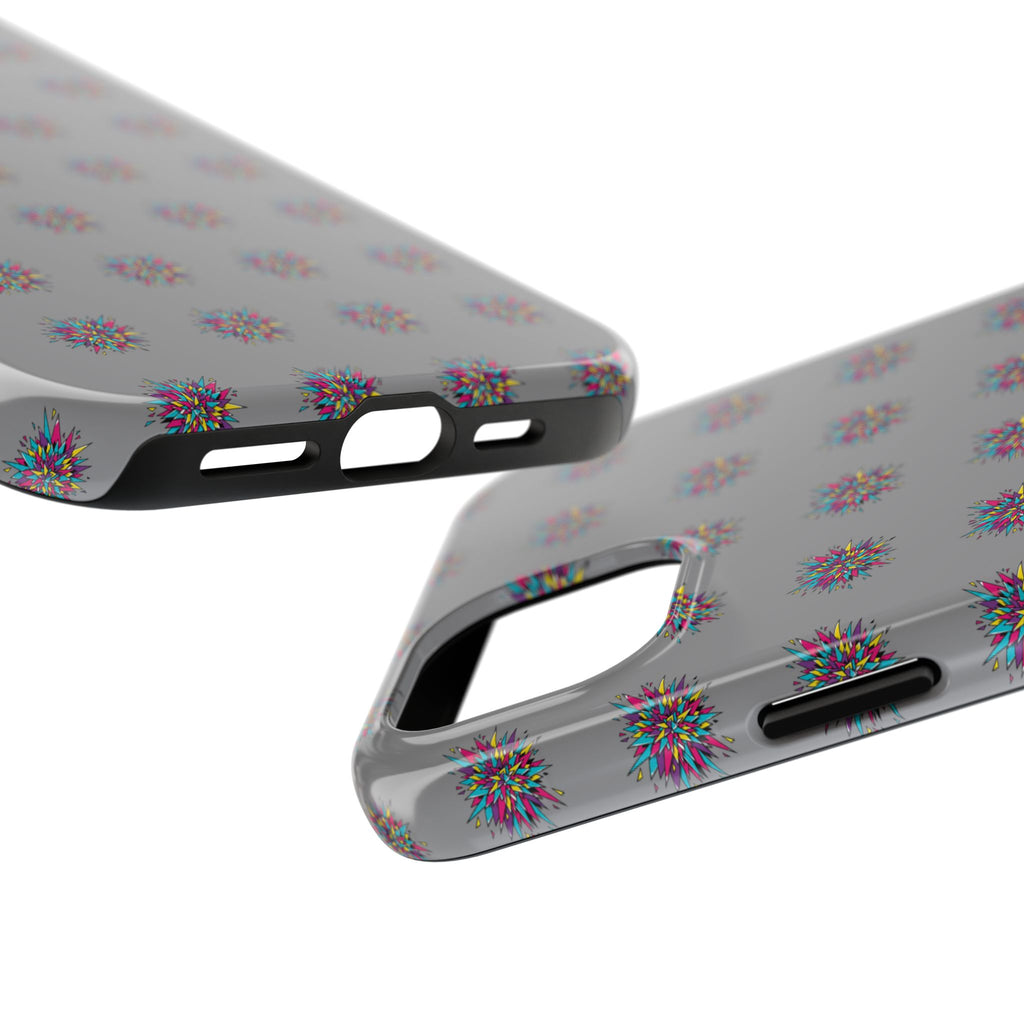 Tough Phone Case — Abstract Floral Burst Pattern on Gray (Protective Slim Fit)