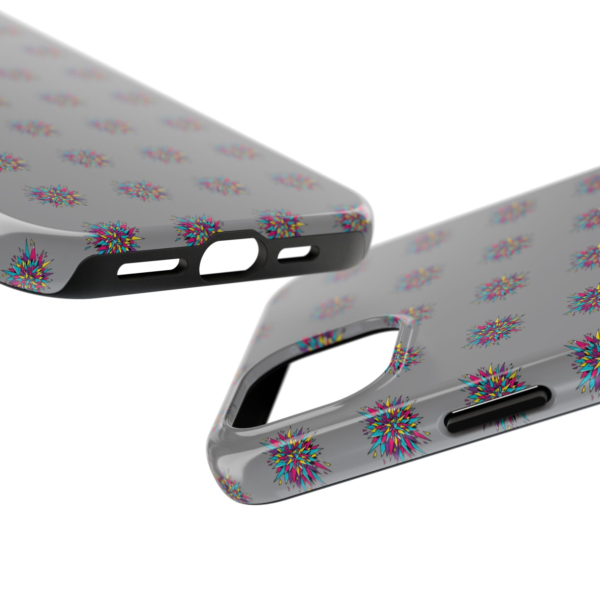 Tough Phone Case — Abstract Floral Burst Pattern on Gray (Protective Slim Fit)