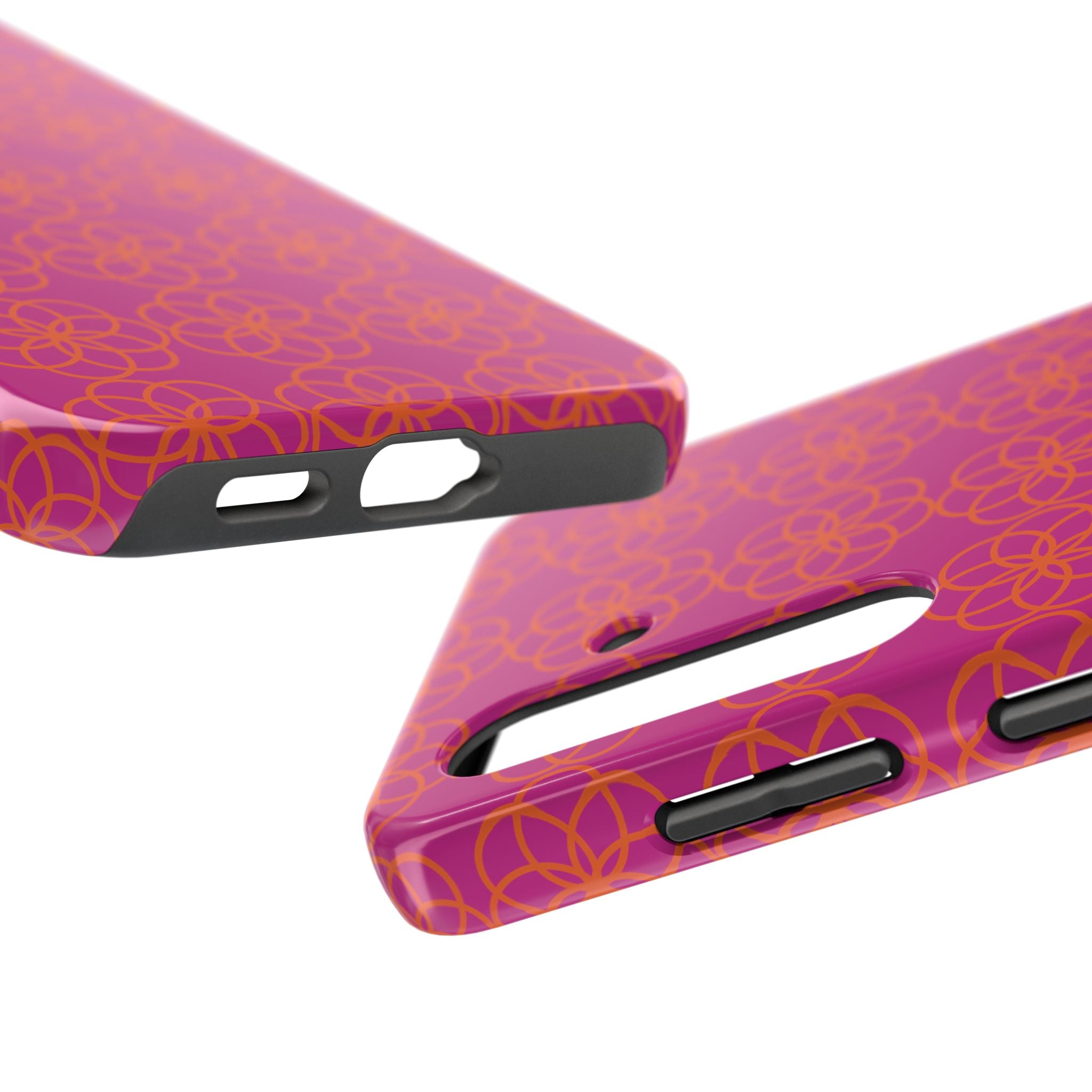 Floral Geometric Tough Phone Case — Pink & Orange Patterned Protective Cover