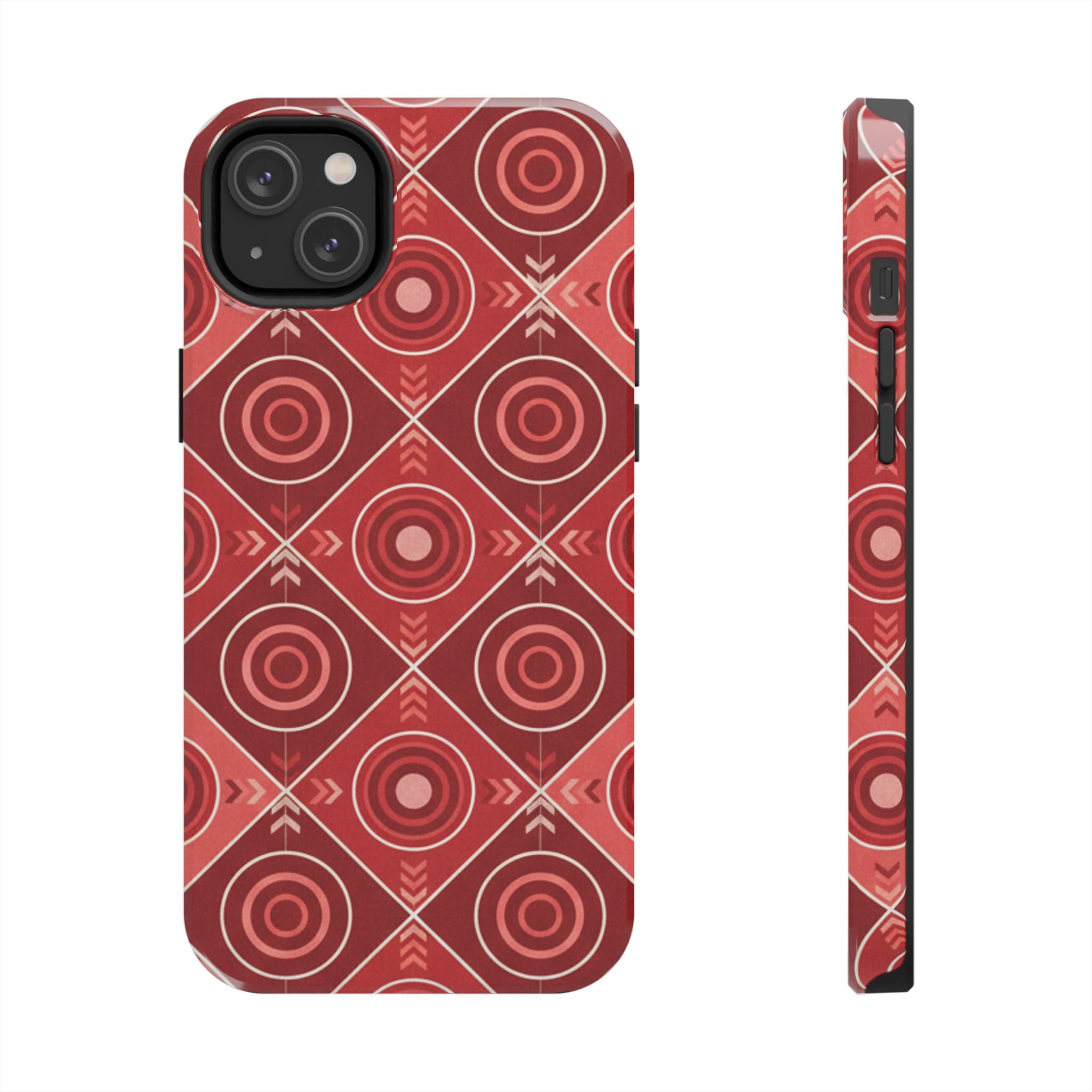 Red Geometric Target Pattern Tough Phone Case — Protective Abstract Retro Design