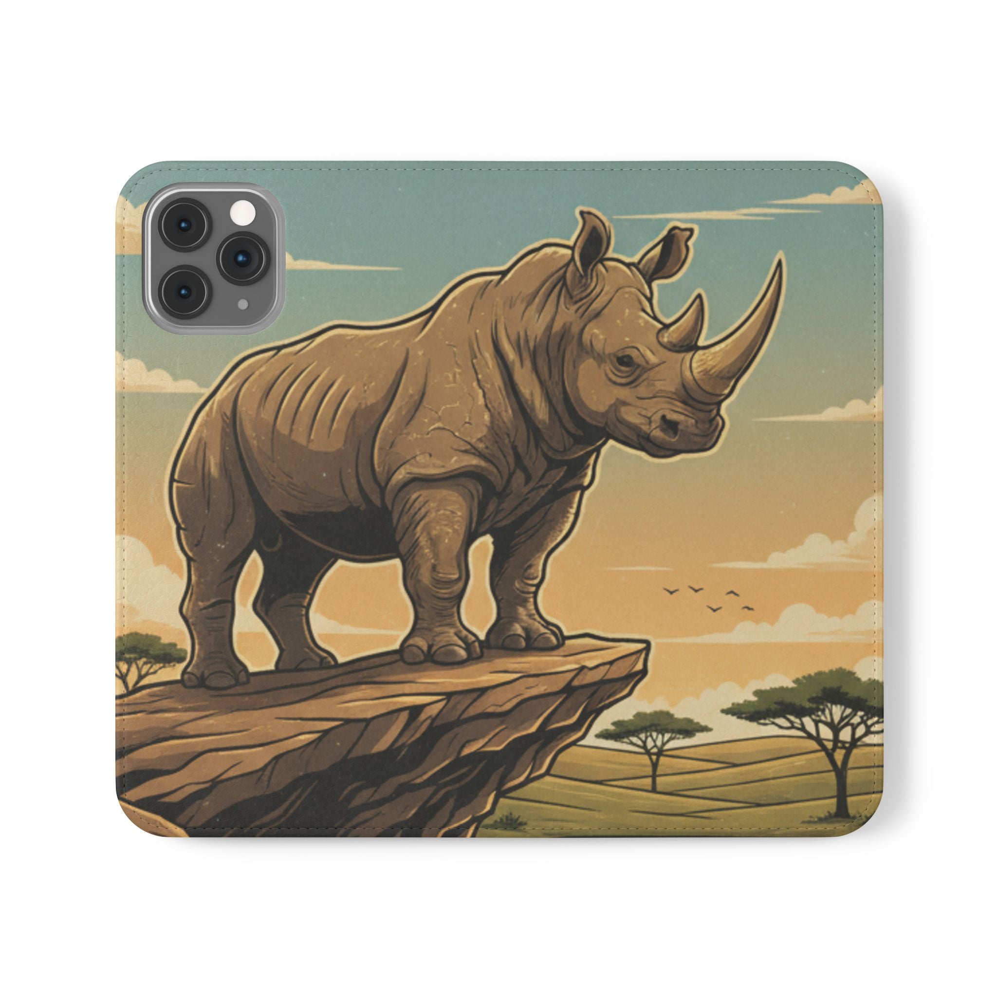 Rhino Sunset Flip Phone Case – Safari Wildlife Wallet Case