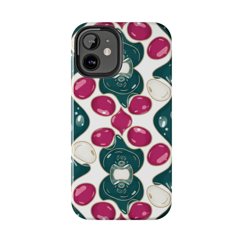 Floral Jewel Pattern Tough Phone Case — Teal & Fuchsia Protective Cover