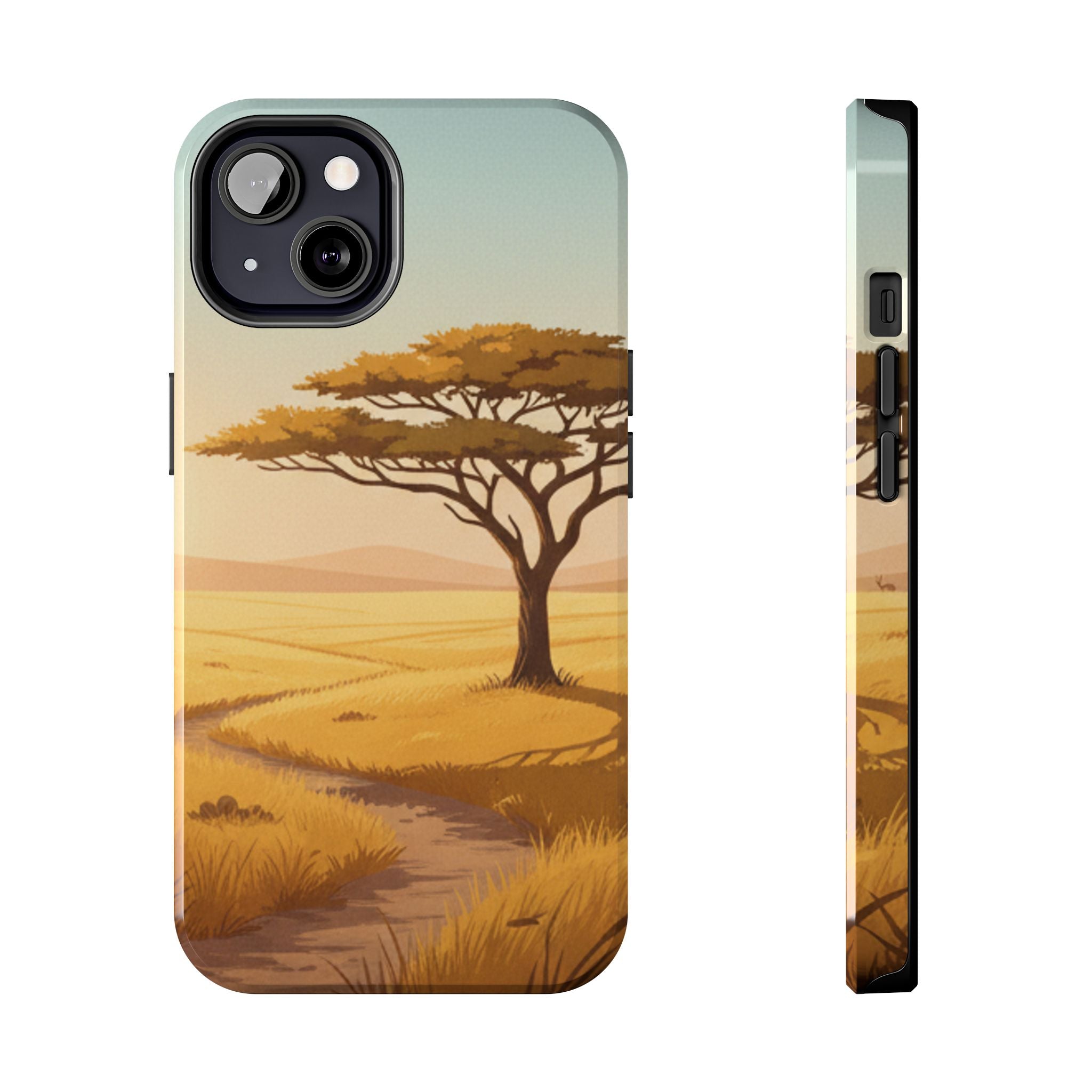 Safari Sunset Tough Phone Case — African Savanna Tree Design