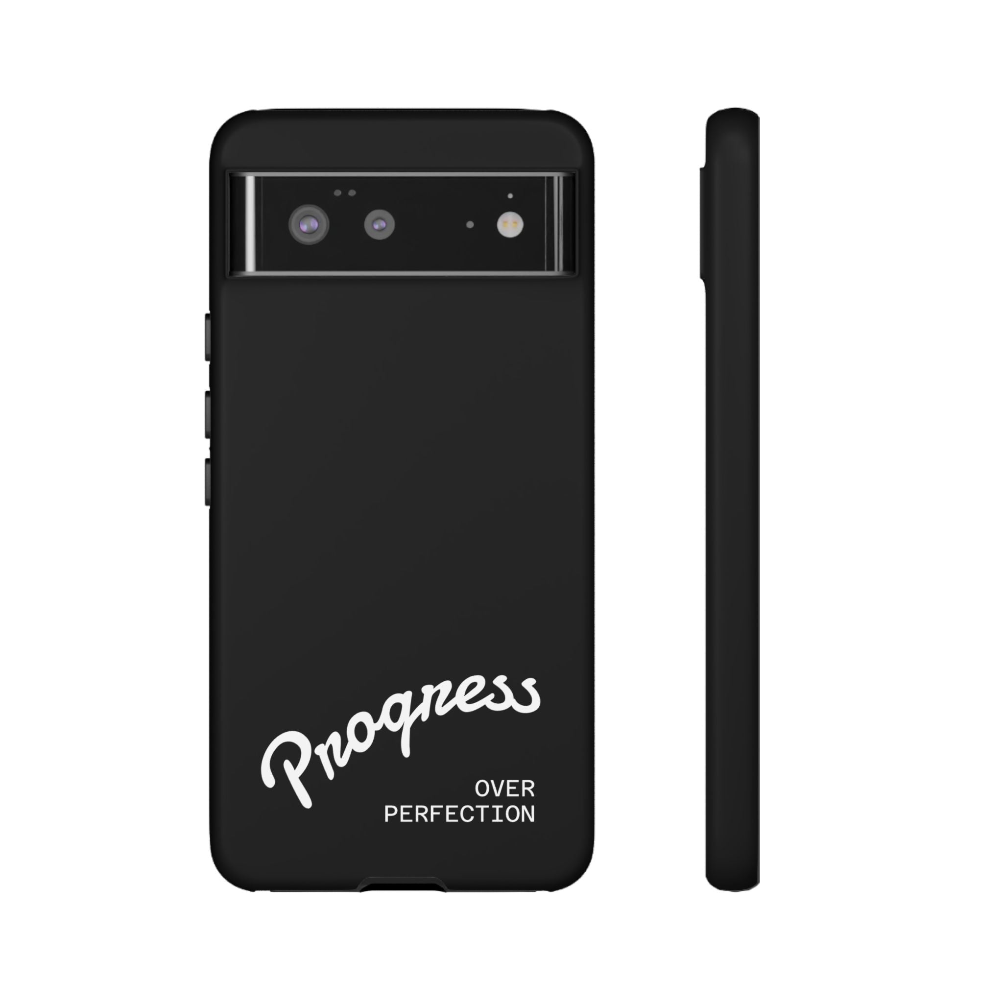 Phone Case - "Progress Over Perfection" Glossy Black Protective Cover