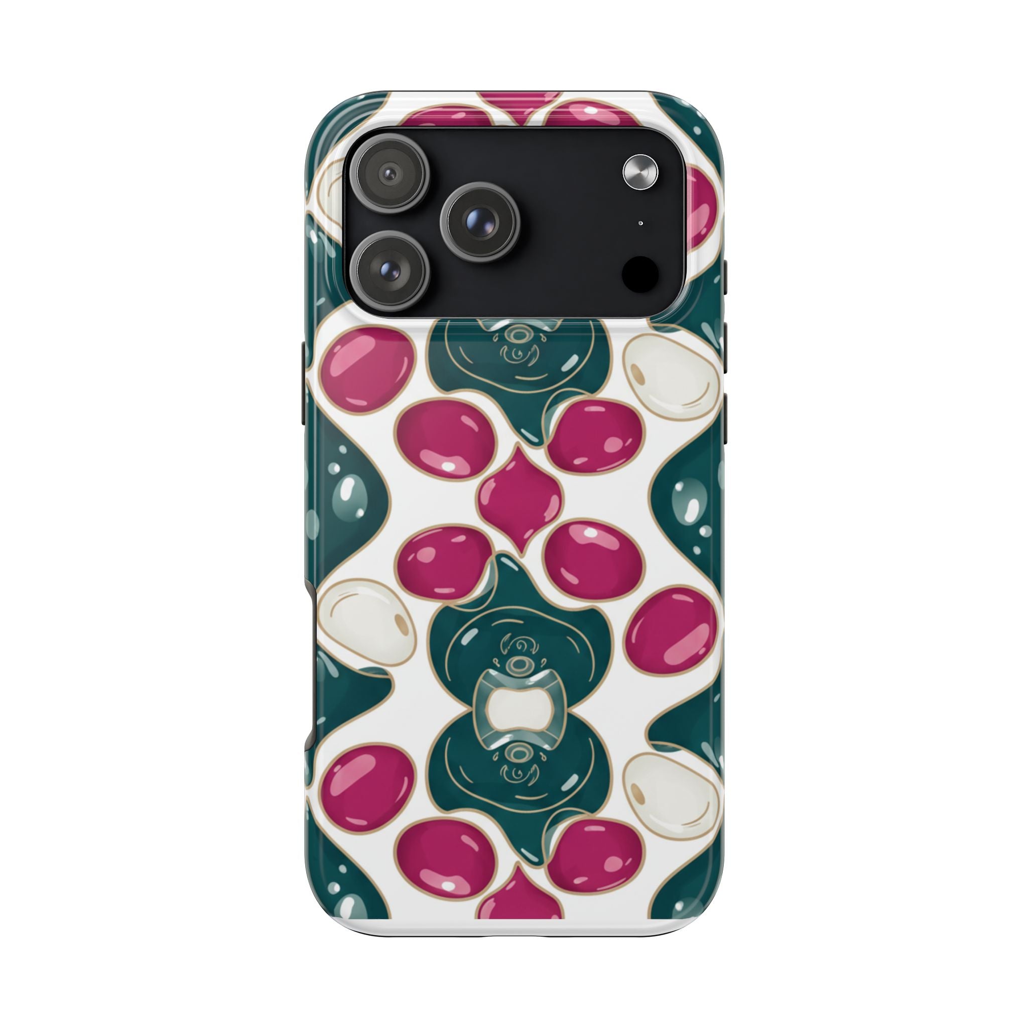 Floral Jewel Pattern Tough Phone Case — Teal & Fuchsia Protective Cover