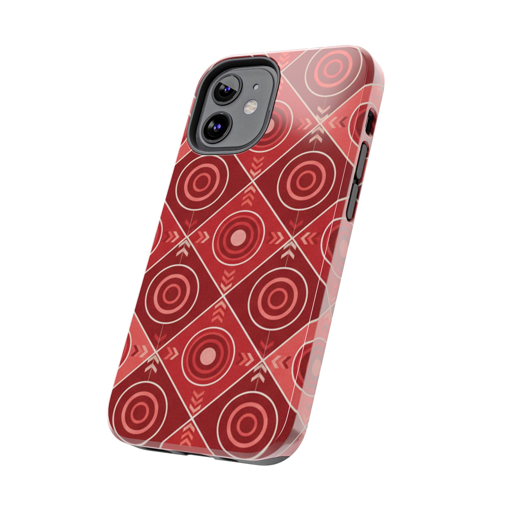 Red Geometric Target Pattern Tough Phone Case — Protective Abstract Retro Design