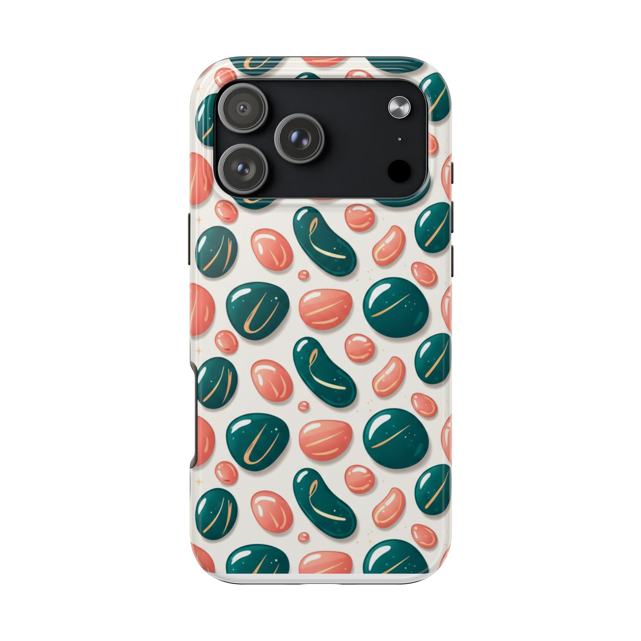 Abstract Pebble Pattern Tough Phone Case — Coral & Teal Protective Cover