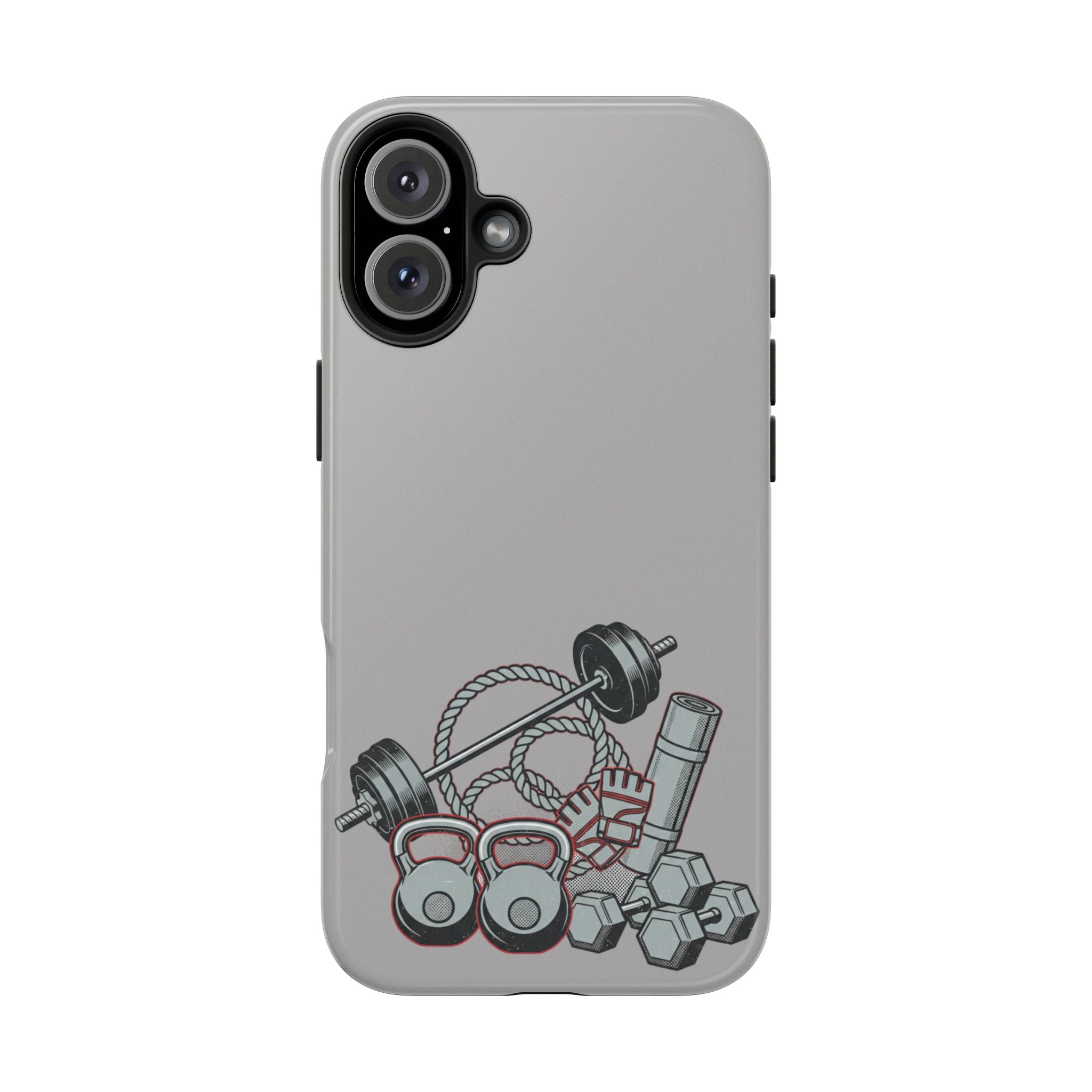 Fitness Gear Tough Phone Case — Dumbbells, Kettlebells & Jump Rope Design