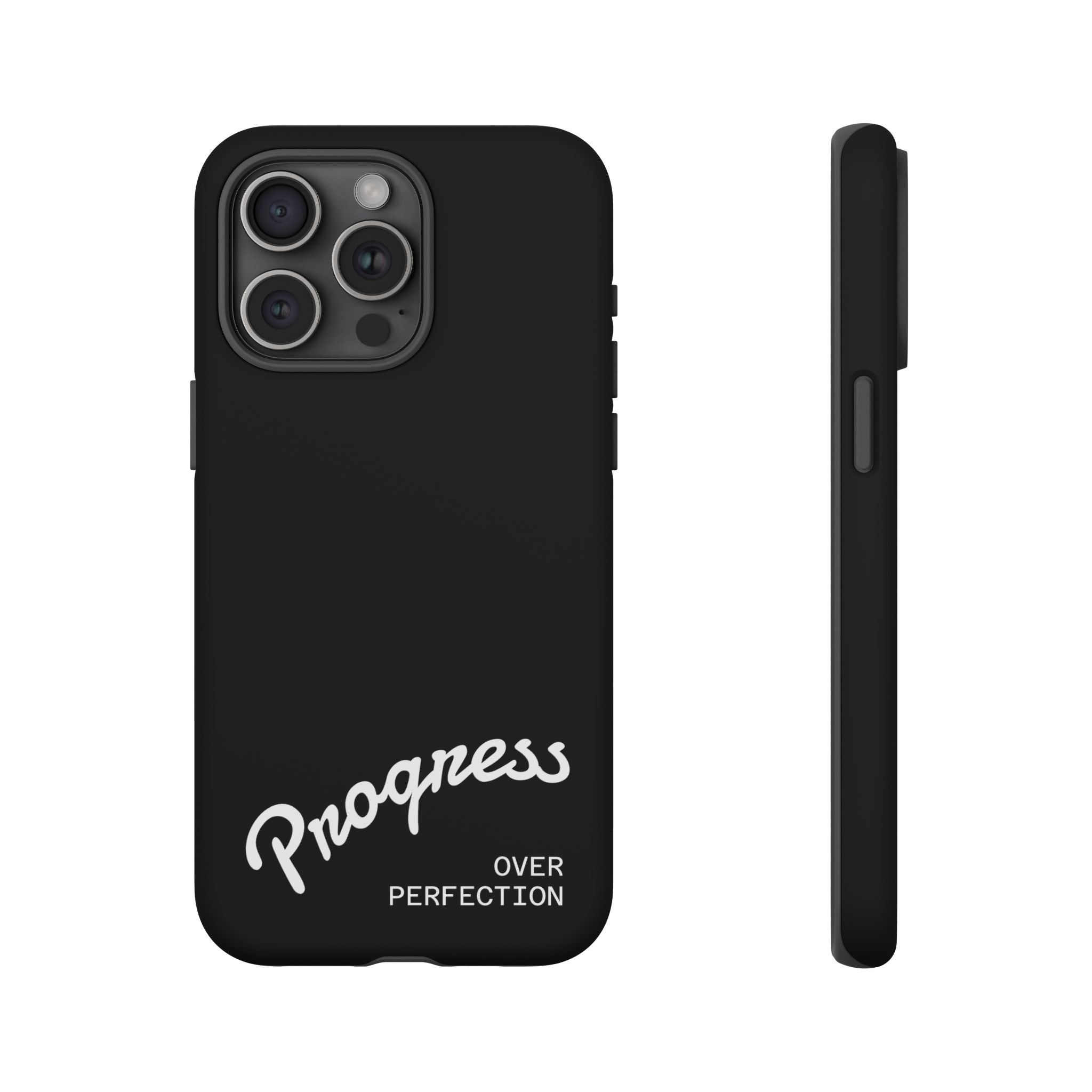 Phone Case - "Progress Over Perfection" Glossy Black Protective Cover