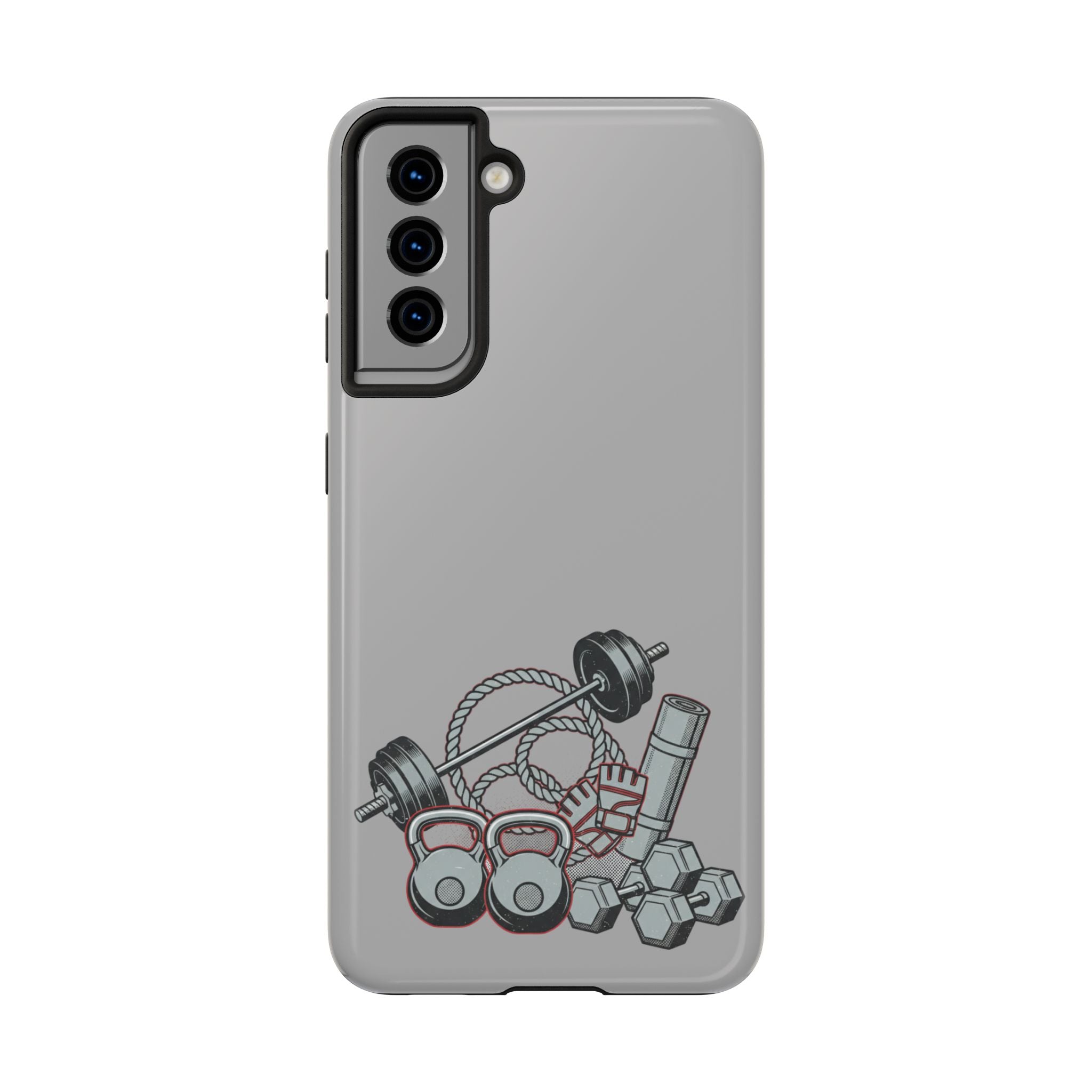 Fitness Gear Tough Phone Case — Dumbbells, Kettlebells & Jump Rope Design