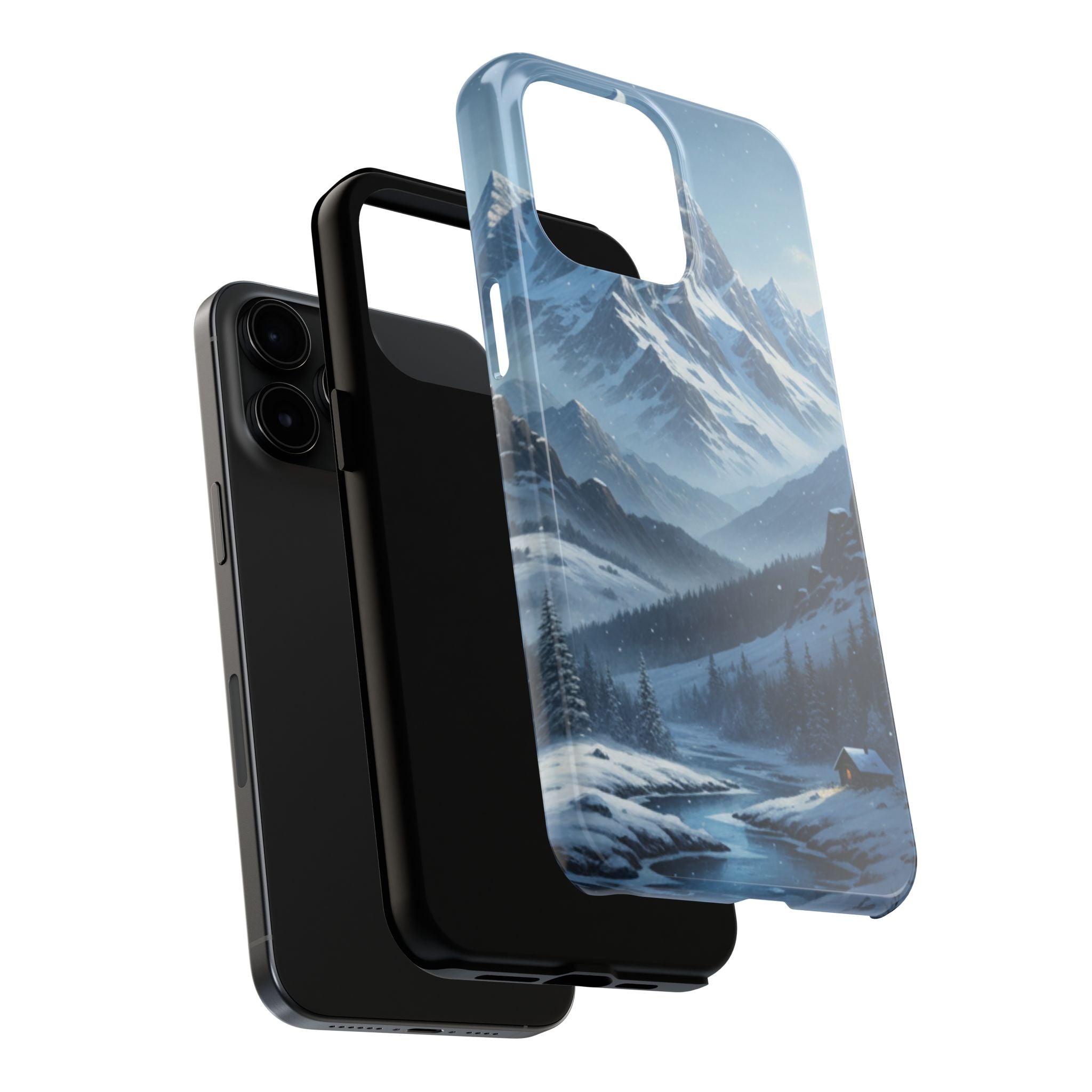 Tough Phone Case — Snowy Mountain Cabin Landscape Protective Phone Cover