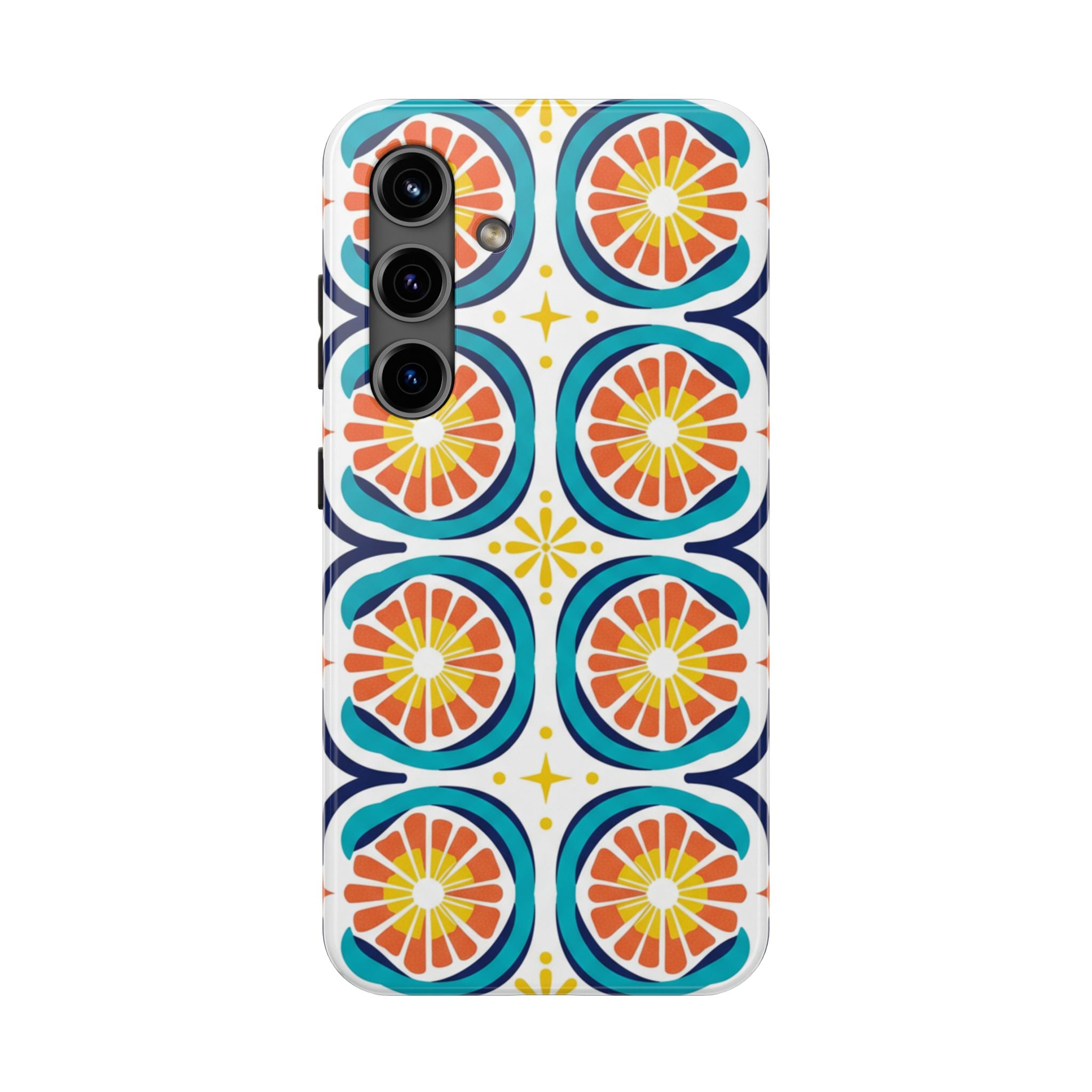 Citrus Tile Tough Phone Case — Colorful Retro Orange Slice Pattern