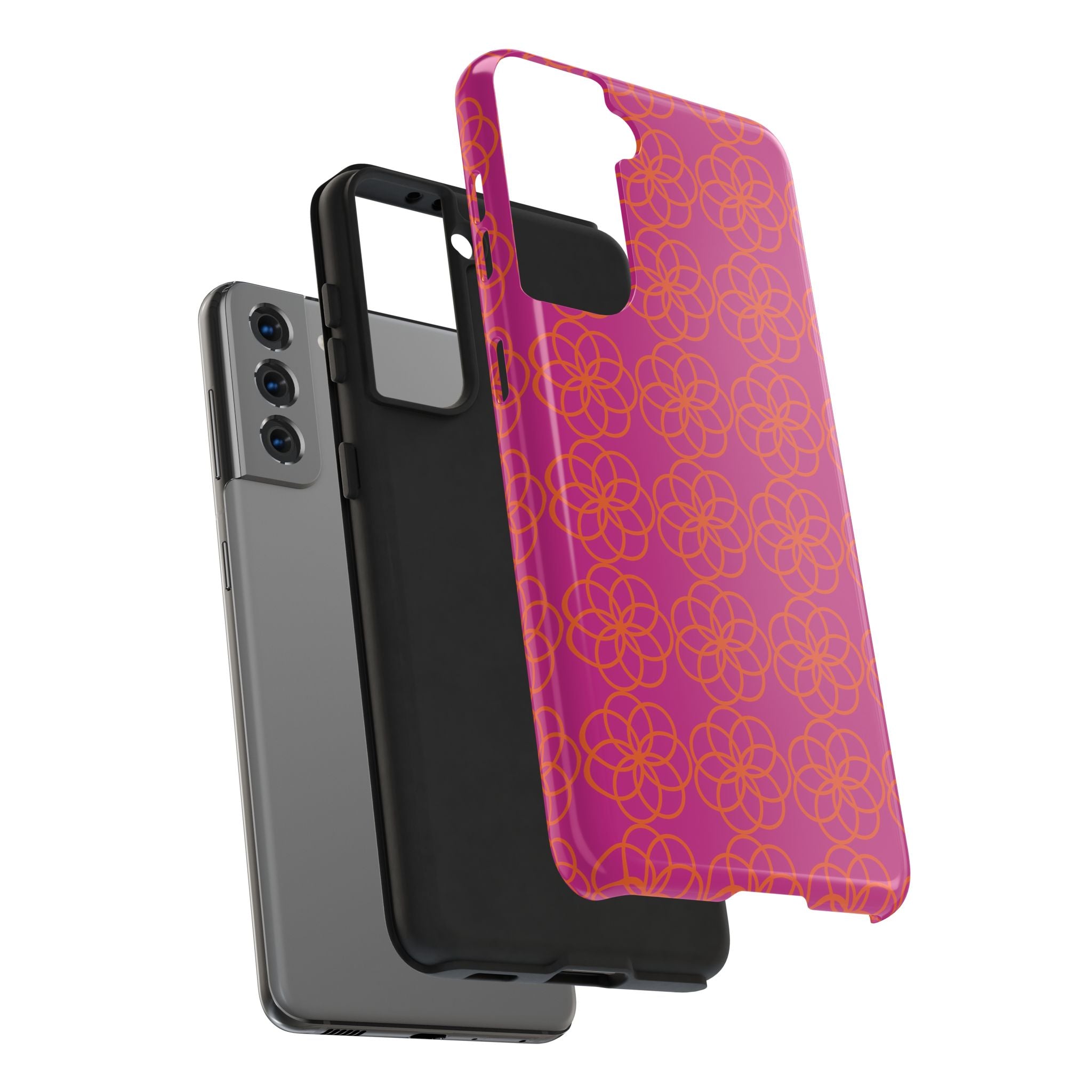 Floral Geometric Tough Phone Case — Pink & Orange Patterned Protective Cover
