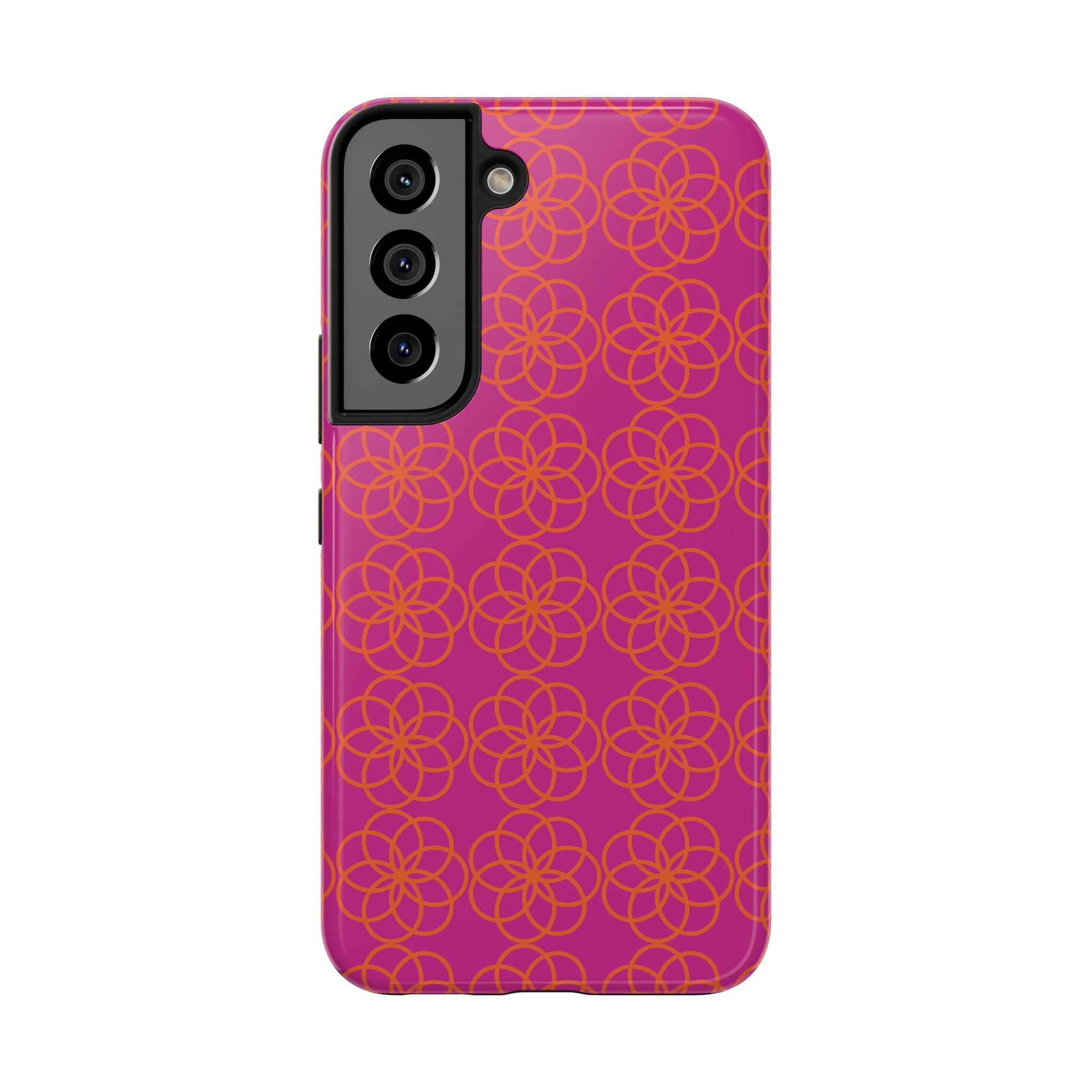 Floral Geometric Tough Phone Case — Pink & Orange Patterned Protective Cover