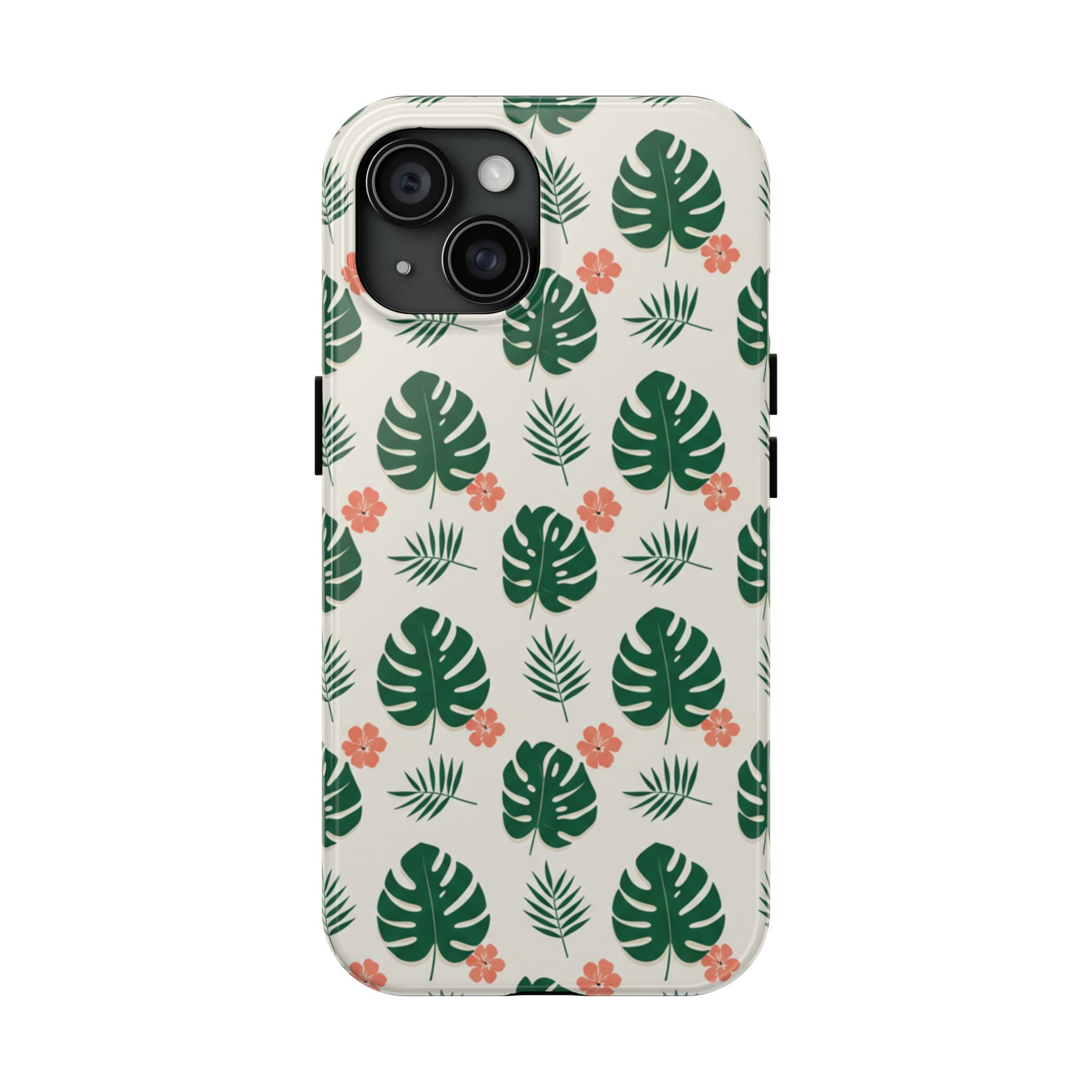 Tropical Leaves Tough Phone Case — Monstera & Pink Floral Protective Cover