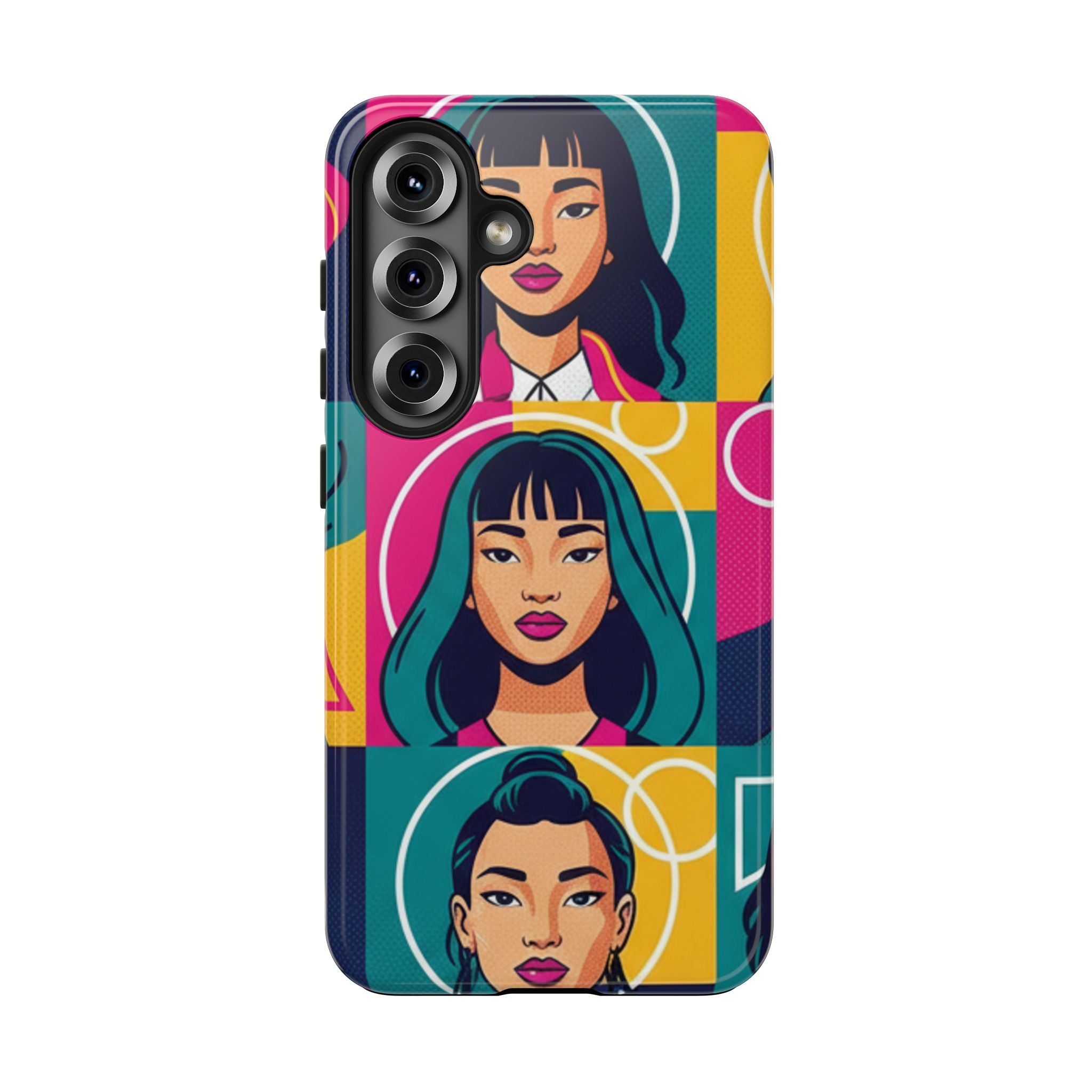 Bold Pop Art Faces Tough Phone Case — Colorful Retro Portrait Protective Cover