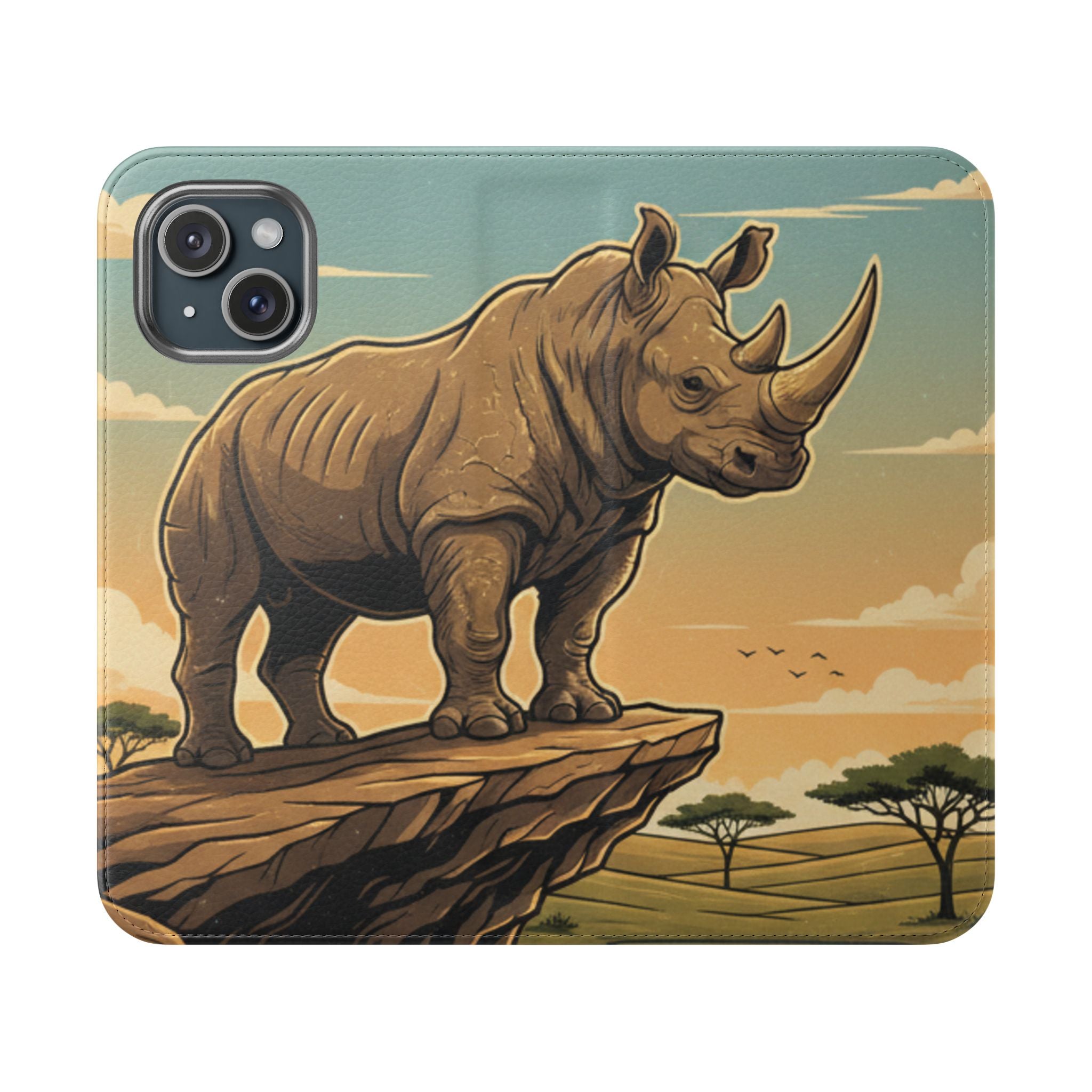 Rhino Sunset Flip Phone Case – Safari Wildlife Wallet Case