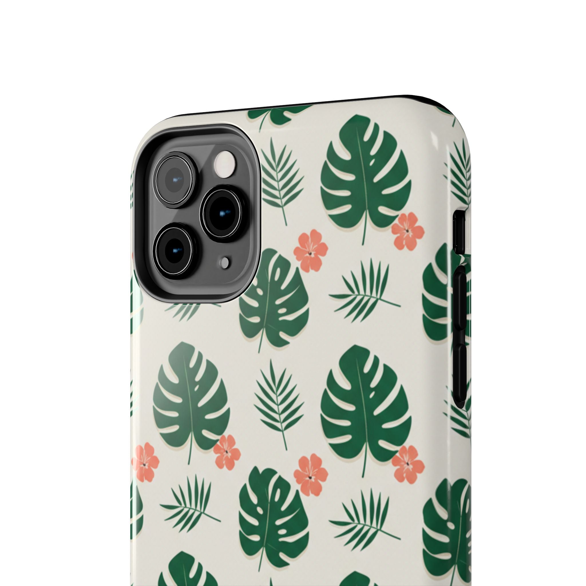 Tropical Leaves Tough Phone Case — Monstera & Pink Floral Protective Cover