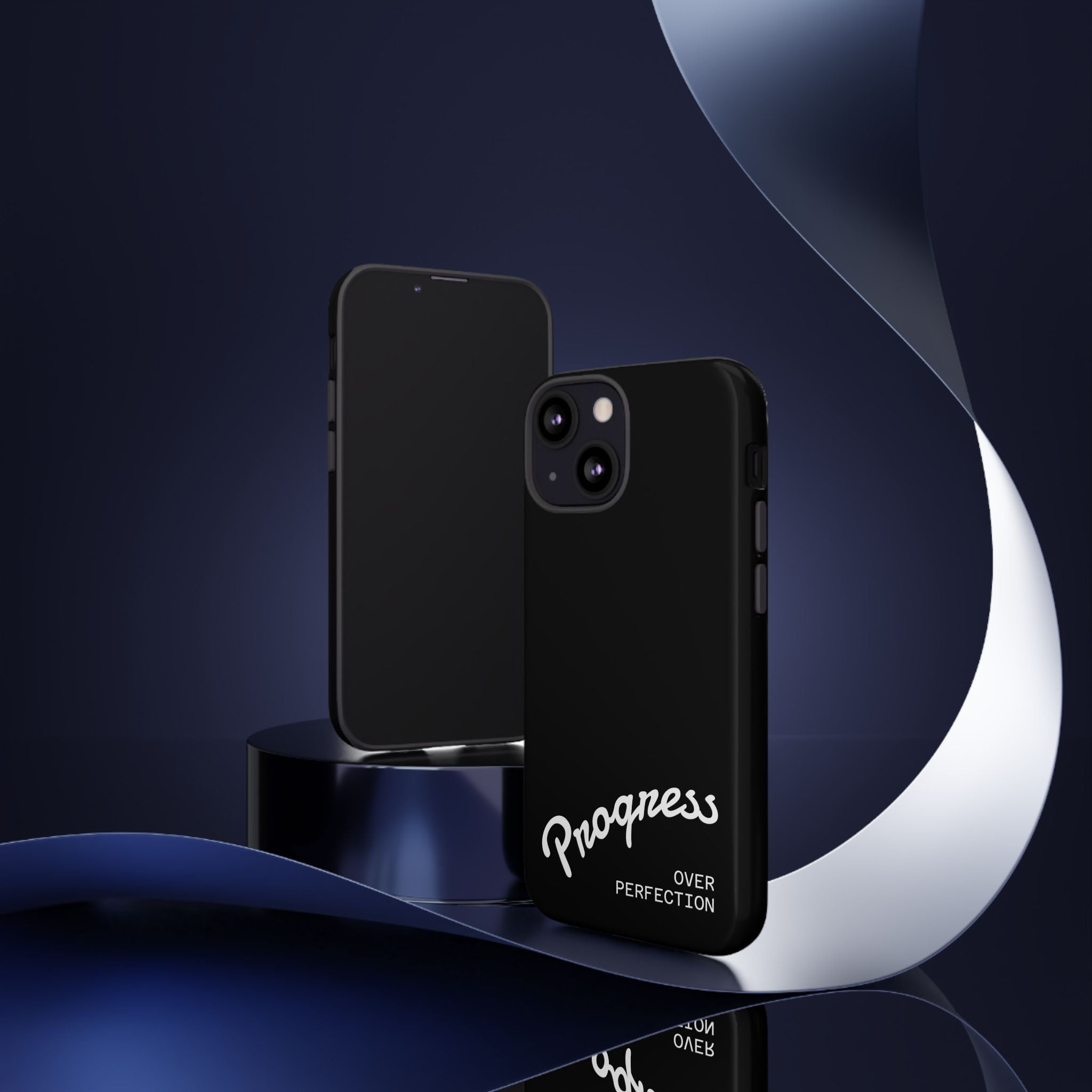 Phone Case - "Progress Over Perfection" Glossy Black Protective Cover