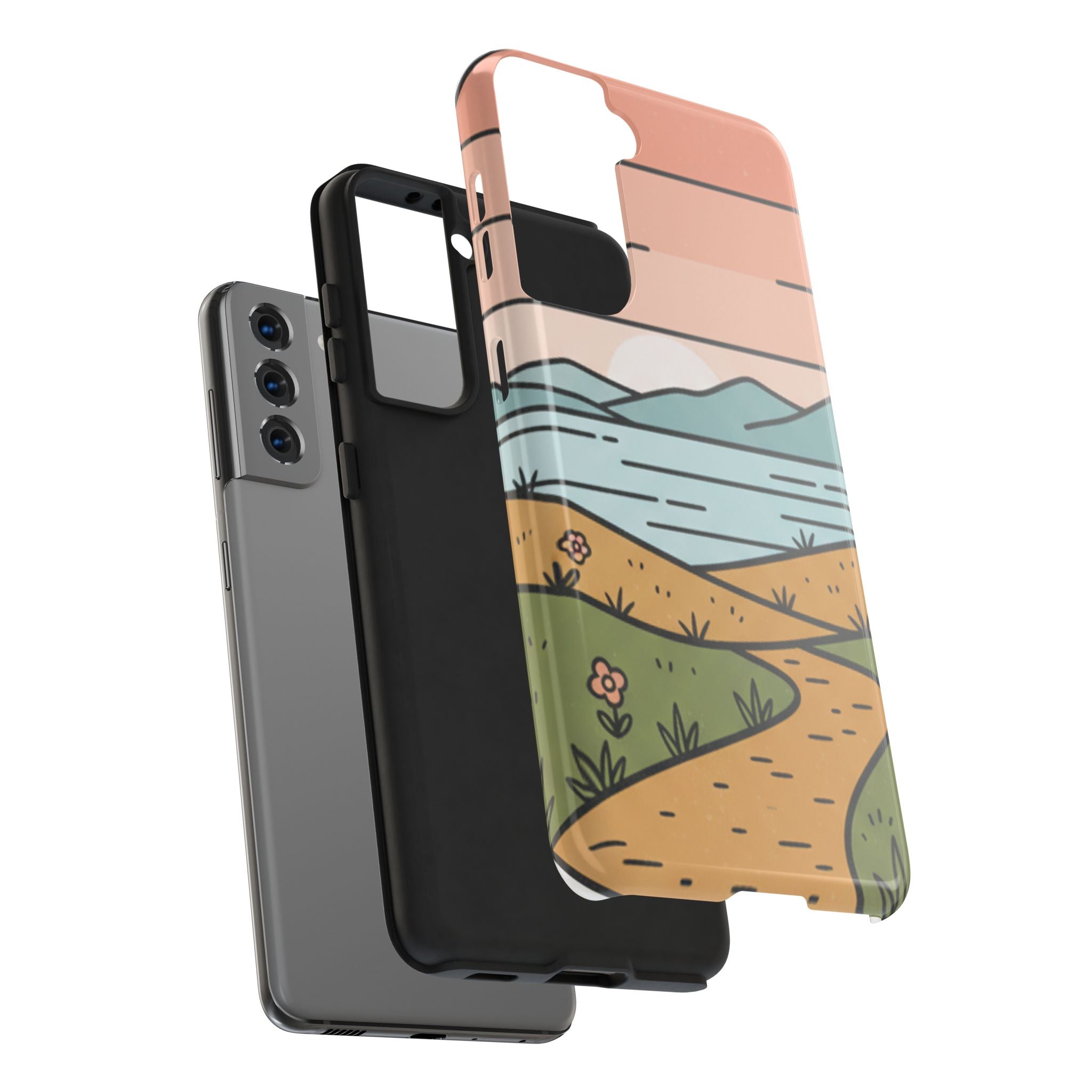 Scenic Path Tough Phone Case — Pastel Lake & Mountain Protective Cover