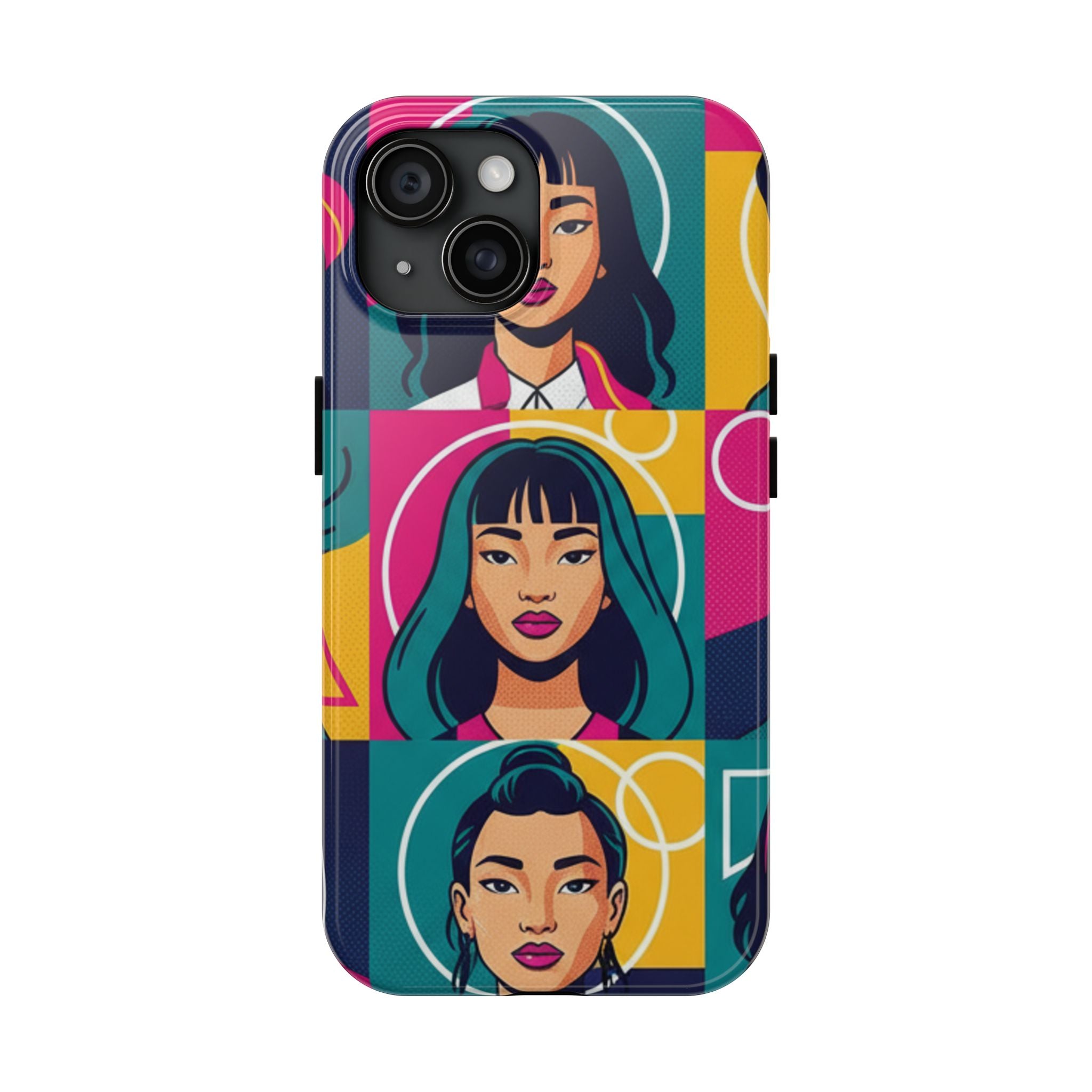 Bold Pop Art Faces Tough Phone Case — Colorful Retro Portrait Protective Cover