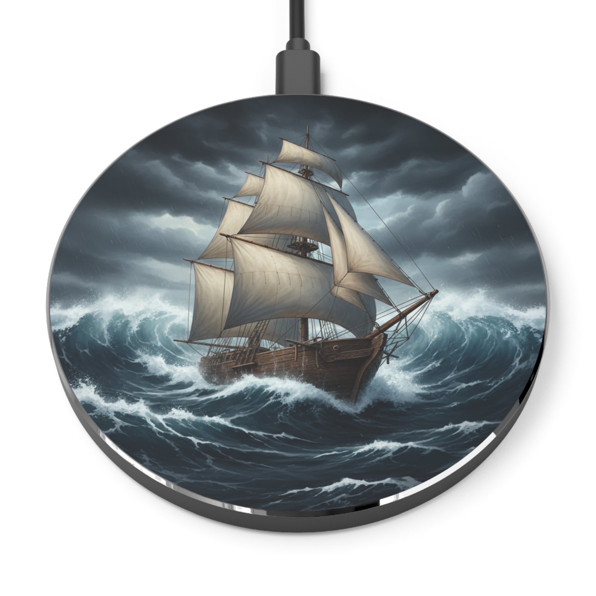 Stormy Sailing Wireless Charger — Vintage Tall Ship Phone Charger