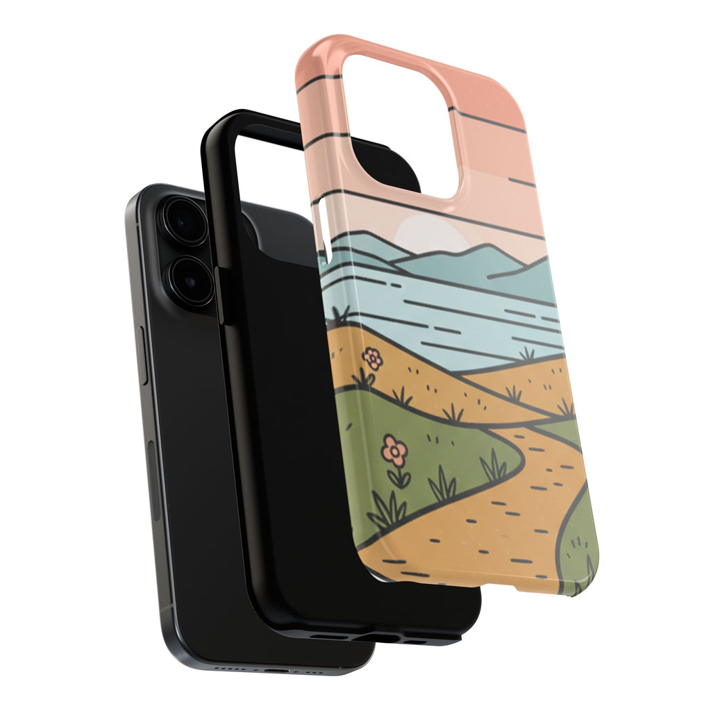 Scenic Path Tough Phone Case — Pastel Lake & Mountain Protective Cover