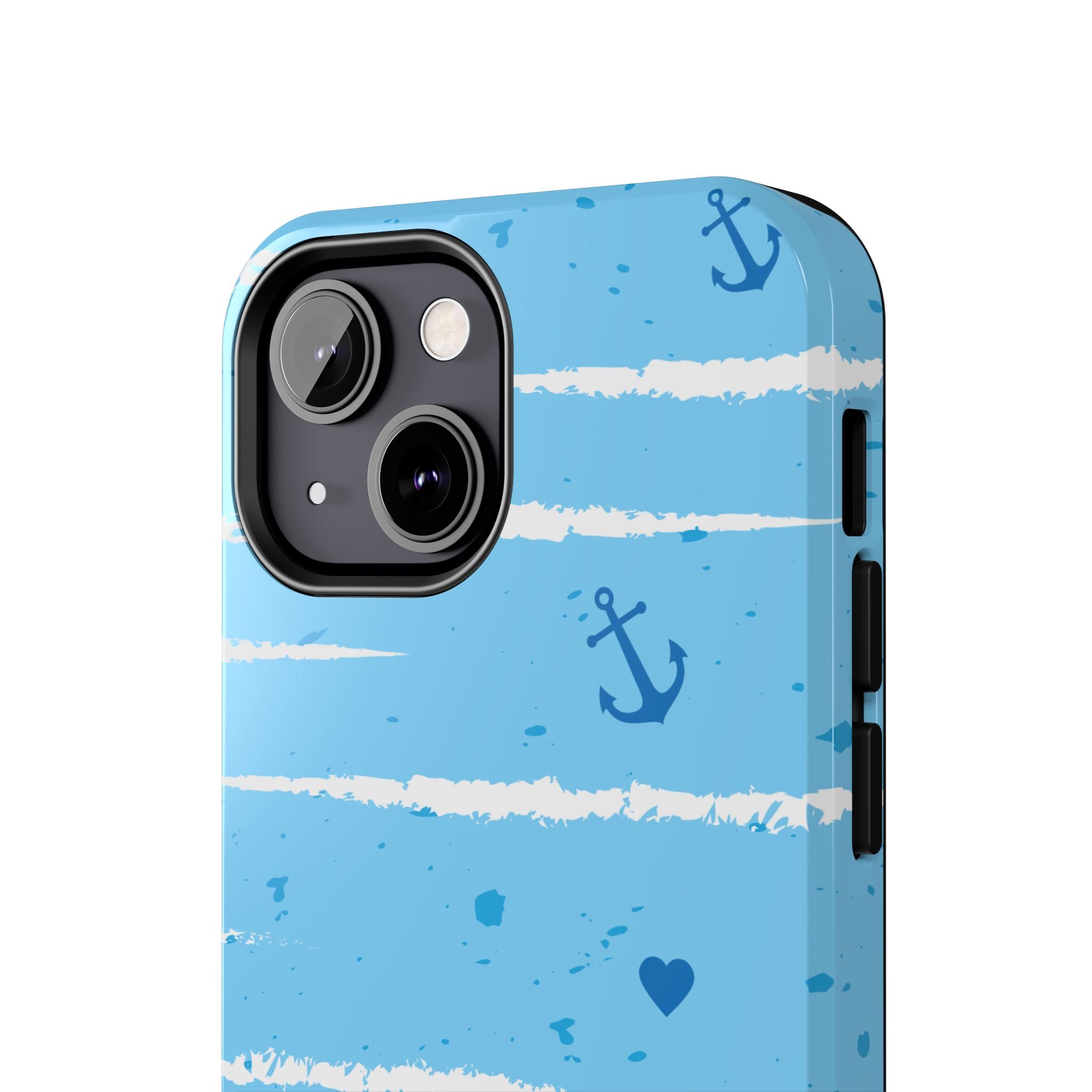Nautical Blue Anchor & Hearts Tough Phone Case — Cute Striped Protective Cover