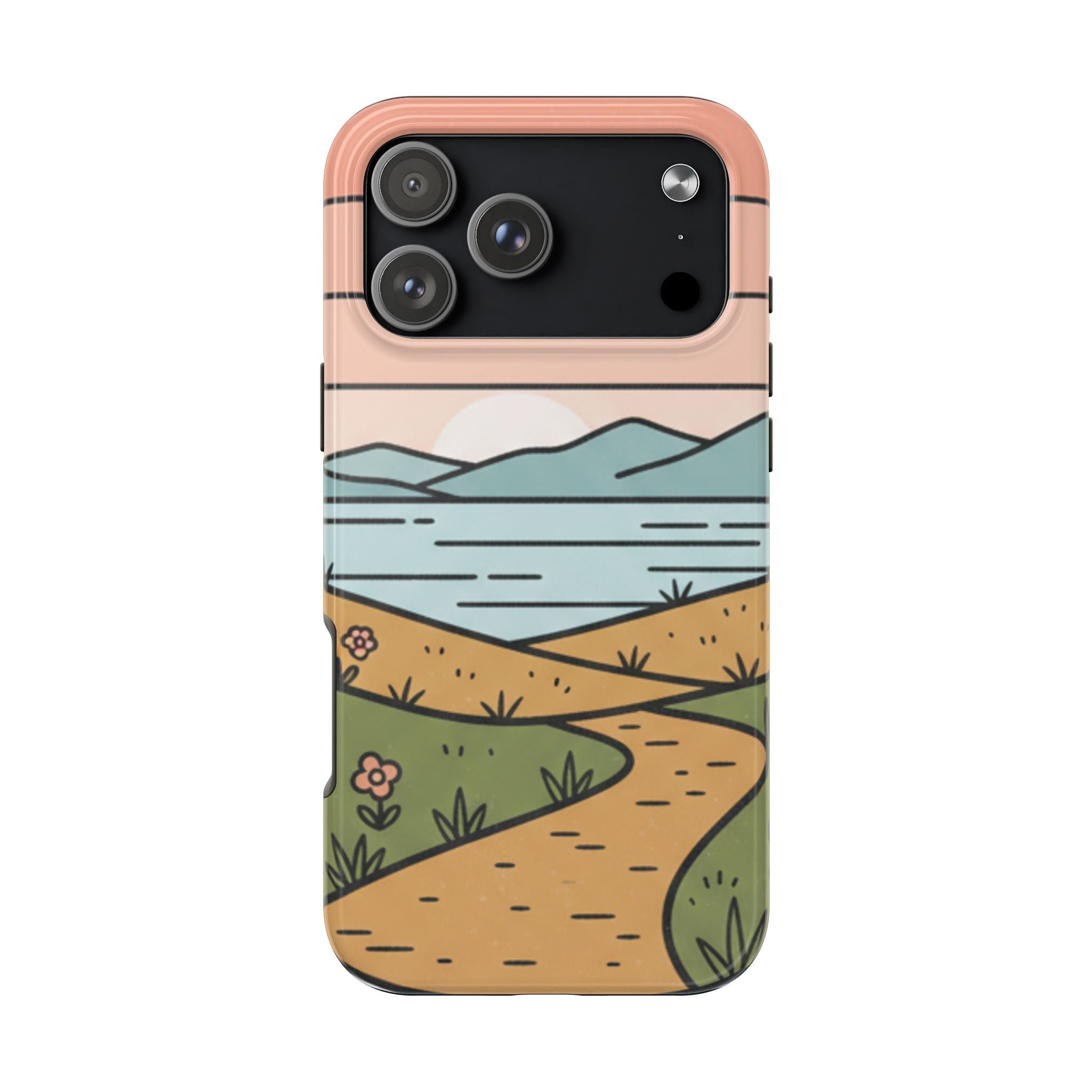 Scenic Path Tough Phone Case — Pastel Lake & Mountain Protective Cover