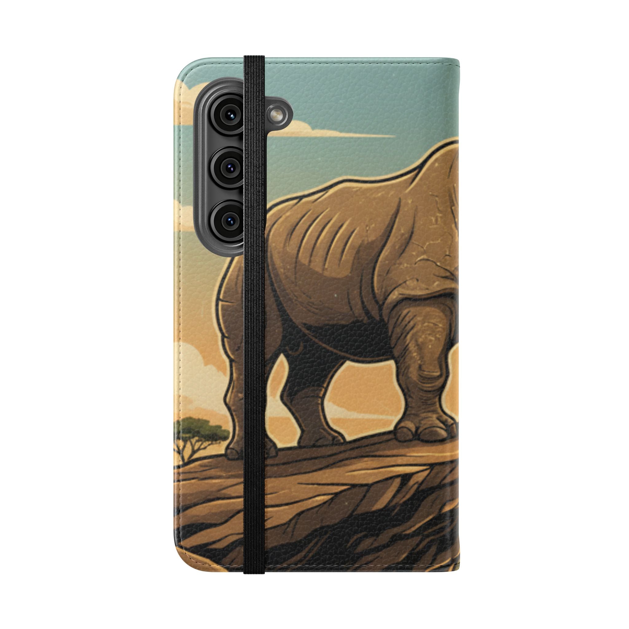 Rhino Sunset Flip Phone Case – Safari Wildlife Wallet Case