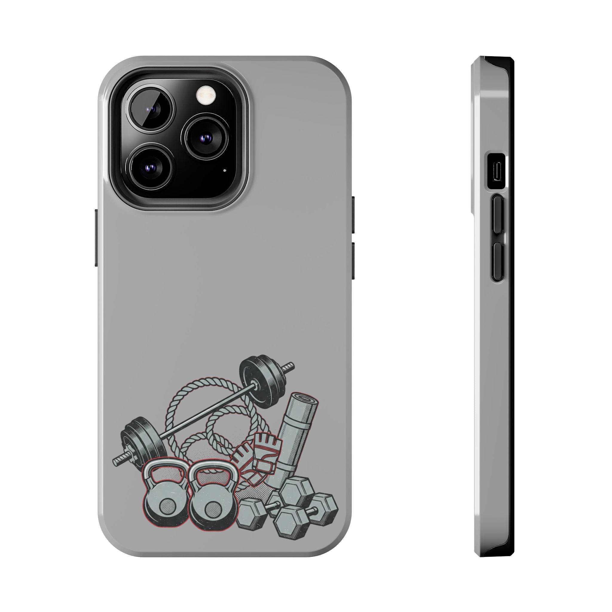 Fitness Gear Tough Phone Case — Dumbbells, Kettlebells & Jump Rope Design